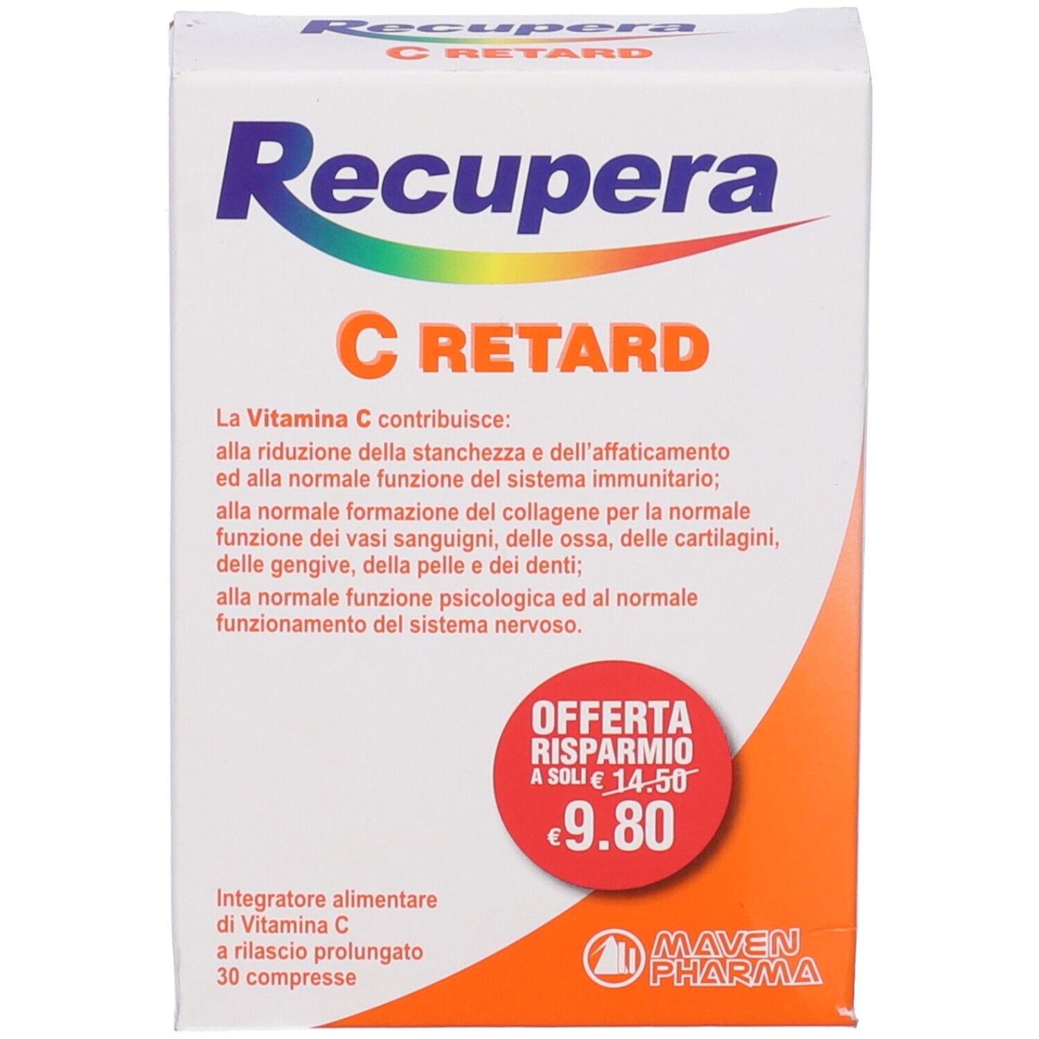 Confezione del prodotto con nome e prezzo. Scritto: Recupera C Retard. Prezzo offerta: 9,80 €.