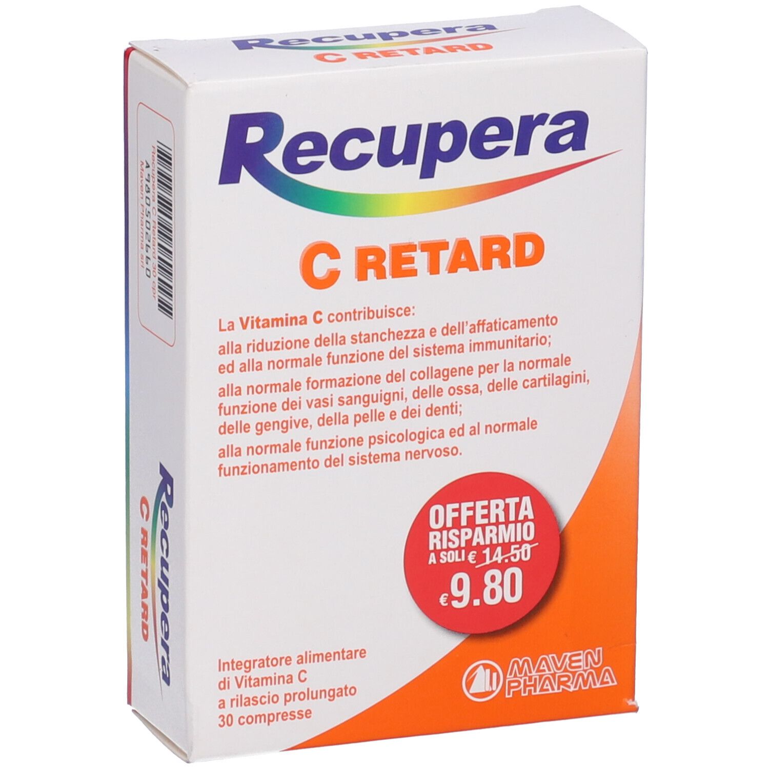 Confezione del prodotto con nome e prezzo. Scritto: Recupera C Retard. Prezzo offerta: 9,80 €.