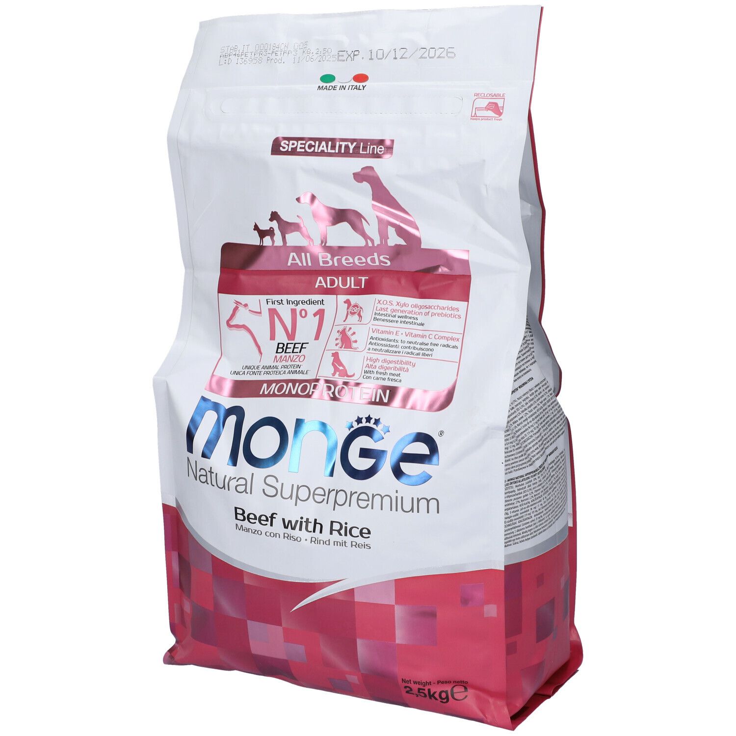 Monge Monoprotein All Breeds Adult per Cani con Manzo e Riso 2,5 Kg