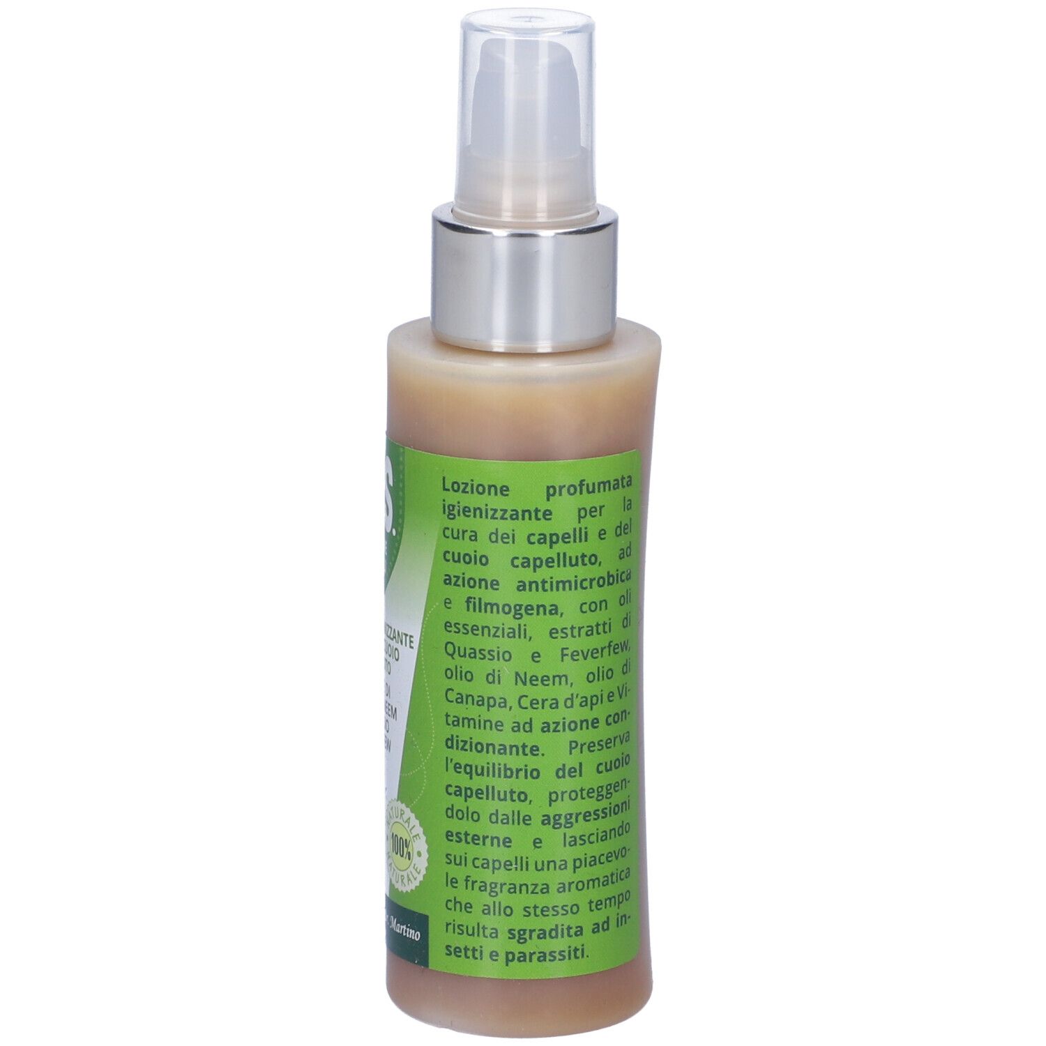 Vis Lozione Capelli 125ml. Flacone con vaporizzatore. Retro con testo. Scritta: '125 ml'.