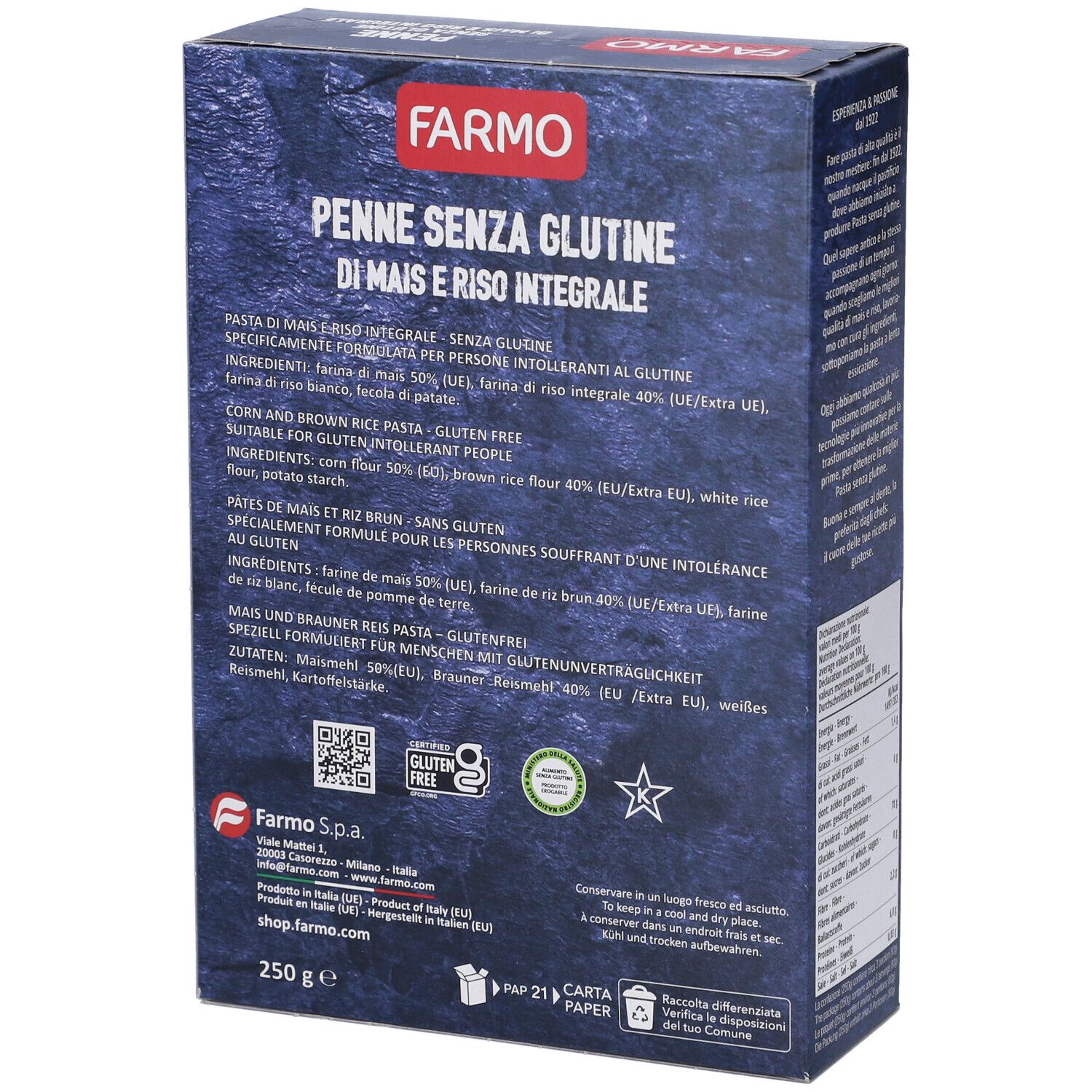 Farmo Penne di Mais e Riso Integrale Senza Glutine