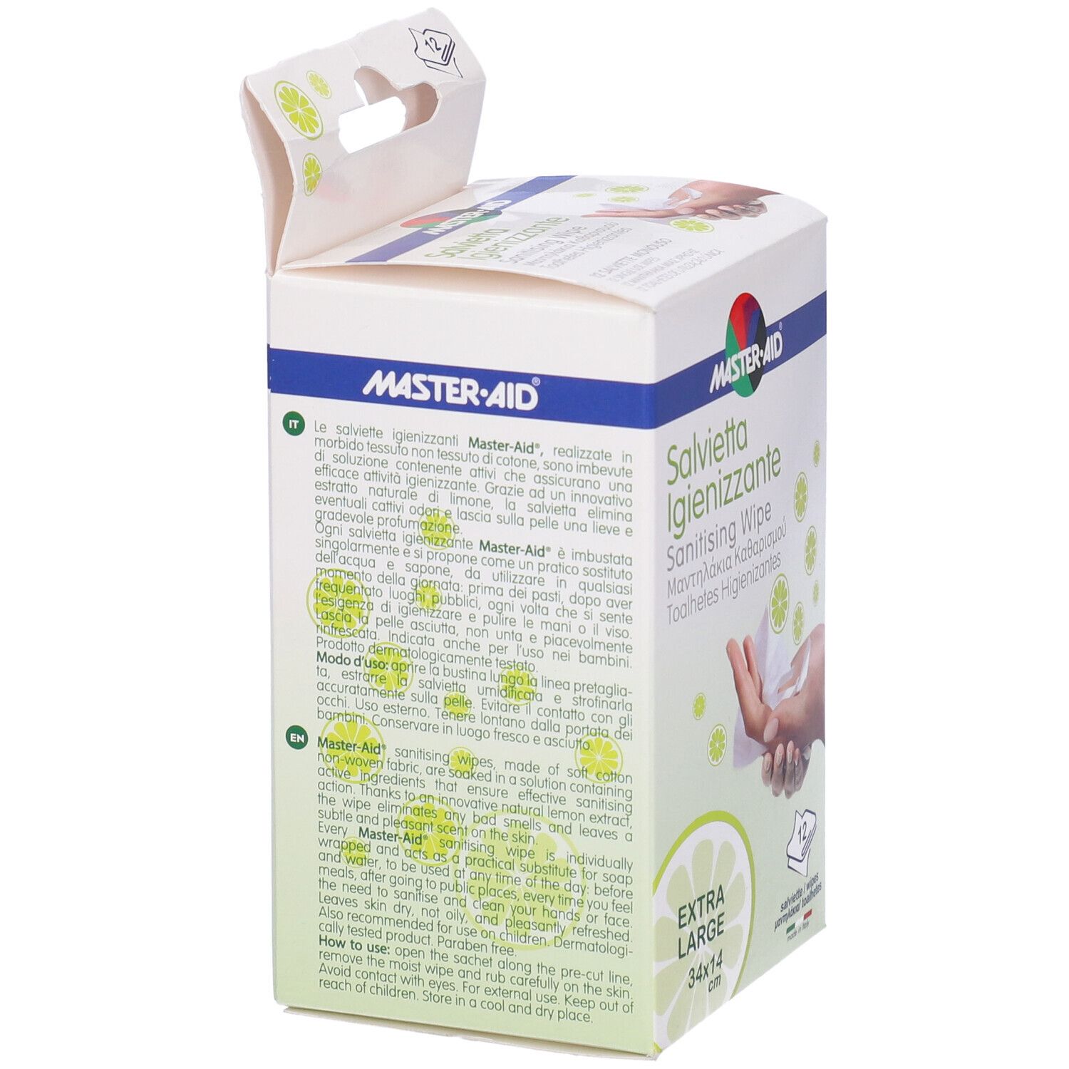 Master-Aid Savietta Impregnata Di Soluzione Igienizzante Xl 12 Pezzi