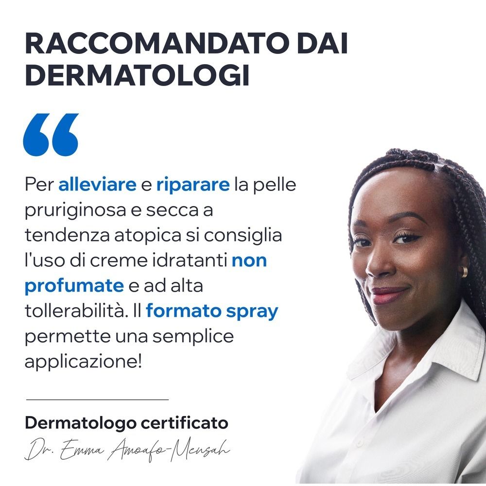 Raccomandato dai dermatologi. Citazione: Il formato spray permette una semplice applicazione. Dermatologo certificato.