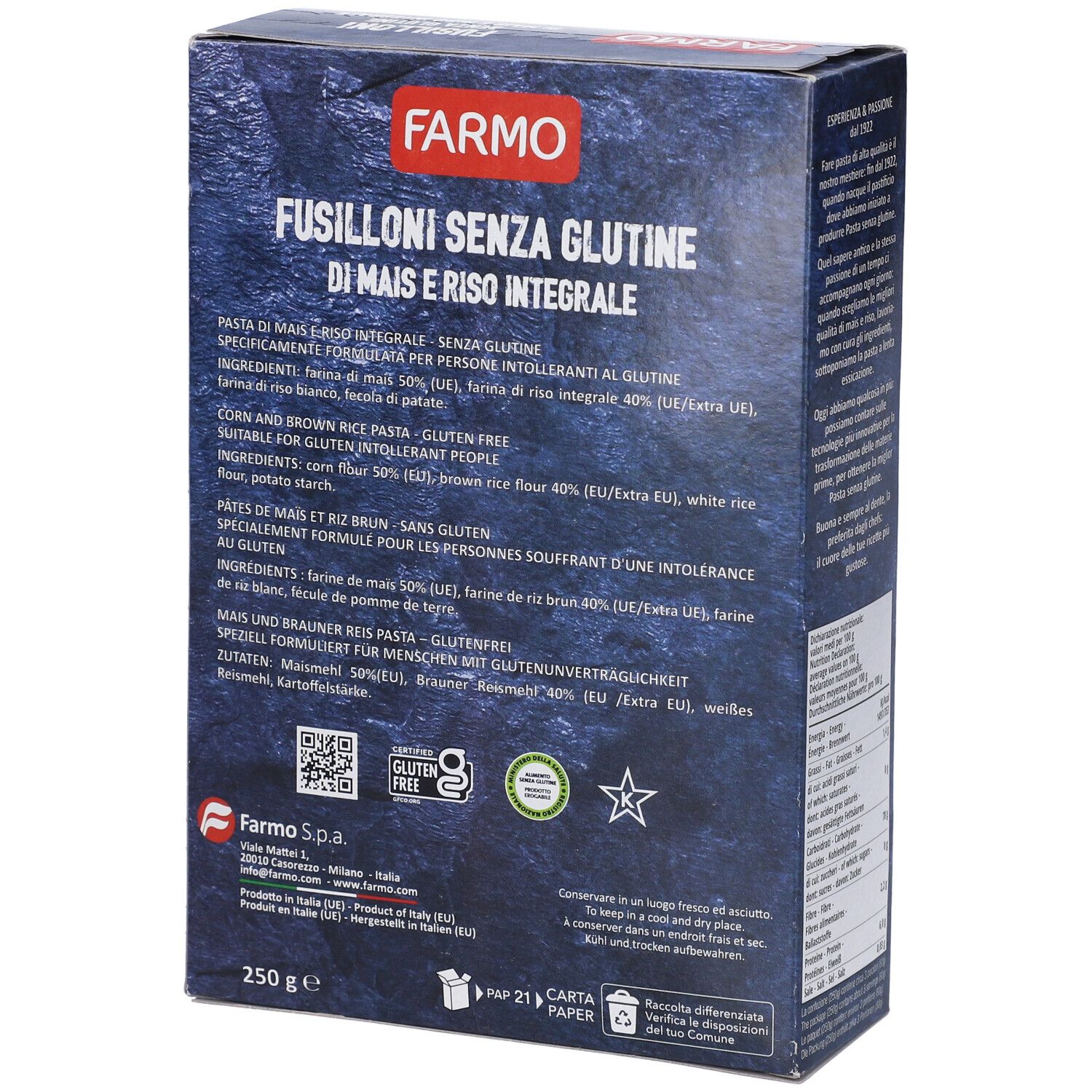 Farmo Fusilloni di Mais e Riso Integrale Senza Glutine