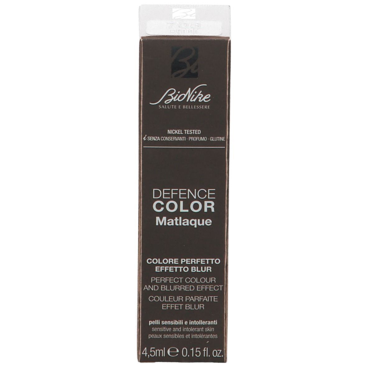 Confezione BioNike DEFENCE COLOR Matlaque. Testo: Perfect Colour and Blurred Effect, 4,5 ml. Nickel Tested.