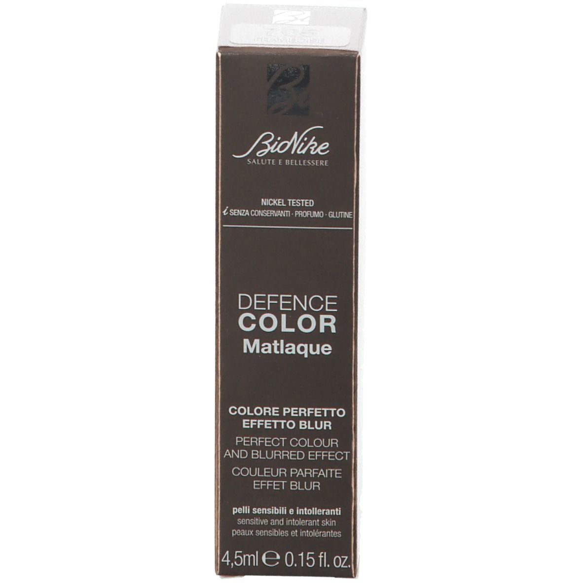 BioNike Defence Color Matlaque. Confezione. Scritte: Defence Color, Matlaque, 4,5ml, 0.15 fl. oz.
