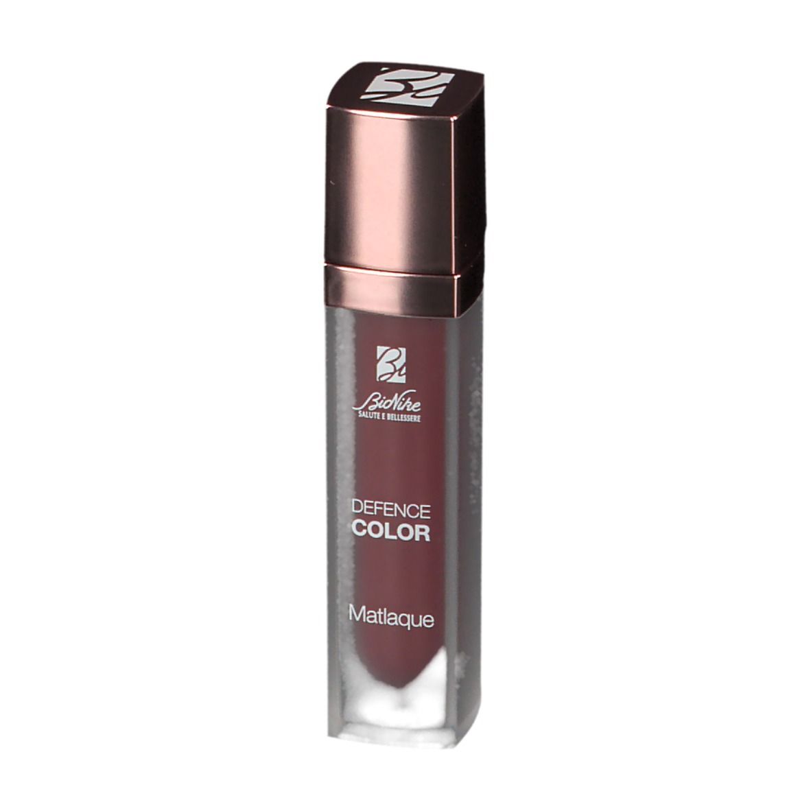 BioNike Defence Color Matlaque. Flacone con tappo oro rosa. Scritte: Defence Color, Matlaque.