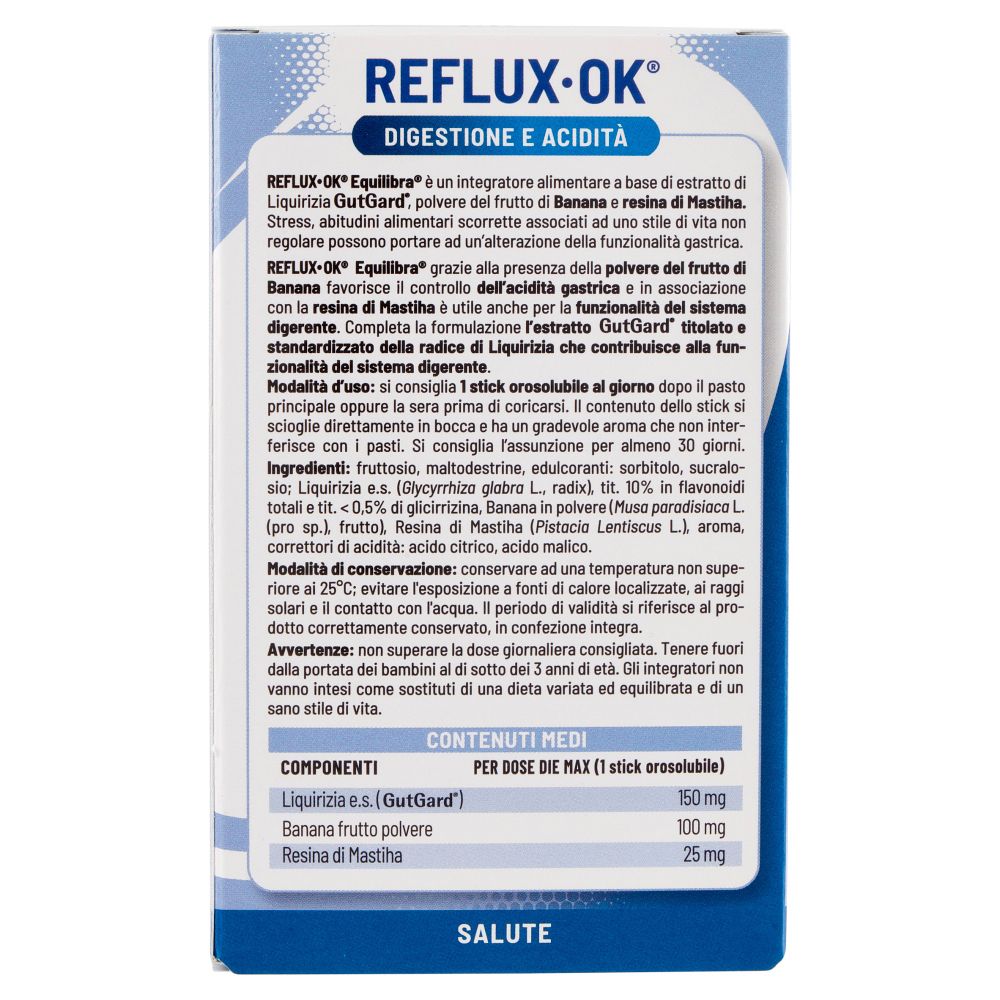 Retro della scatola con informazioni sul prodotto. Testo in italiano. Contiene un elenco degli ingredienti.