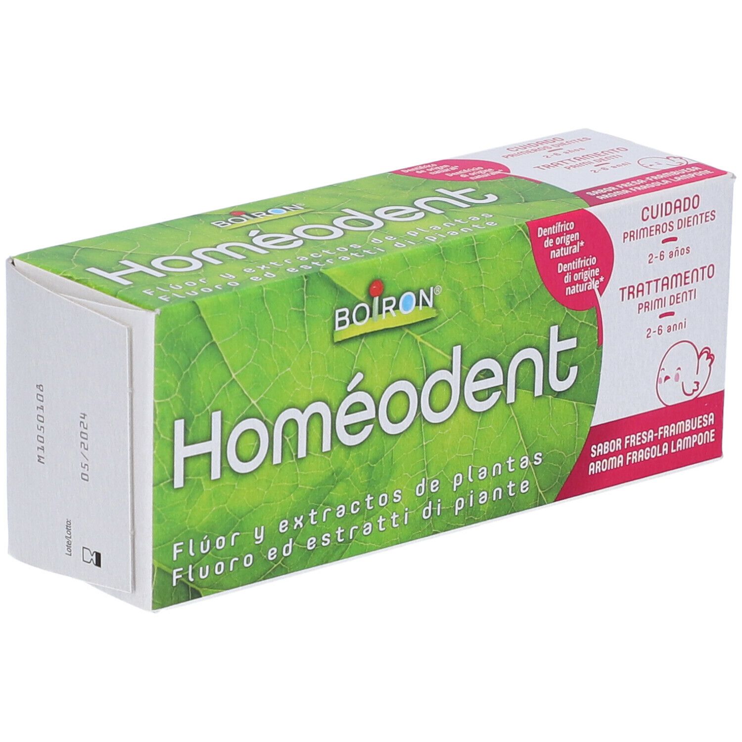 Confezione Homéodent Trattamento Primi Denti. Scatola verde e bianca con nome e ingredienti.