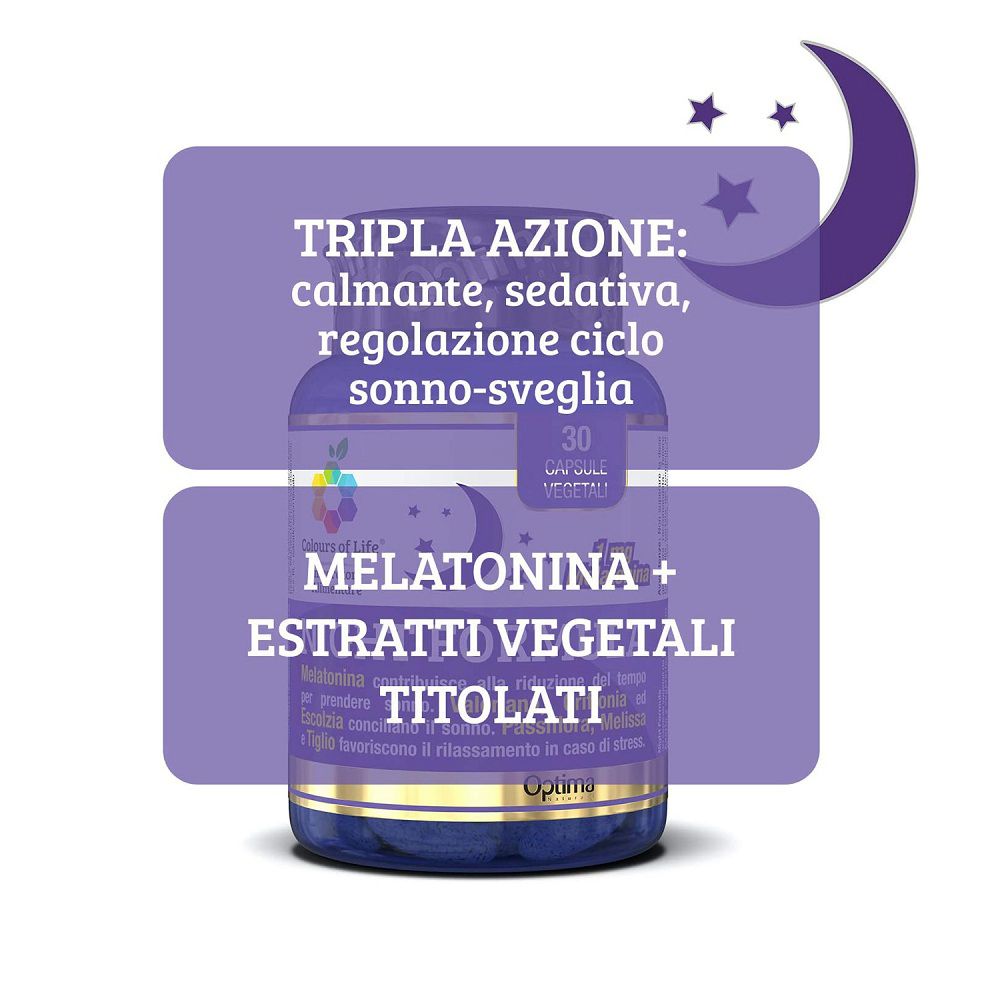 Flacone Optima "Night Formula" da 30 capsule vegetali, Melatonina + estratti vegetali.