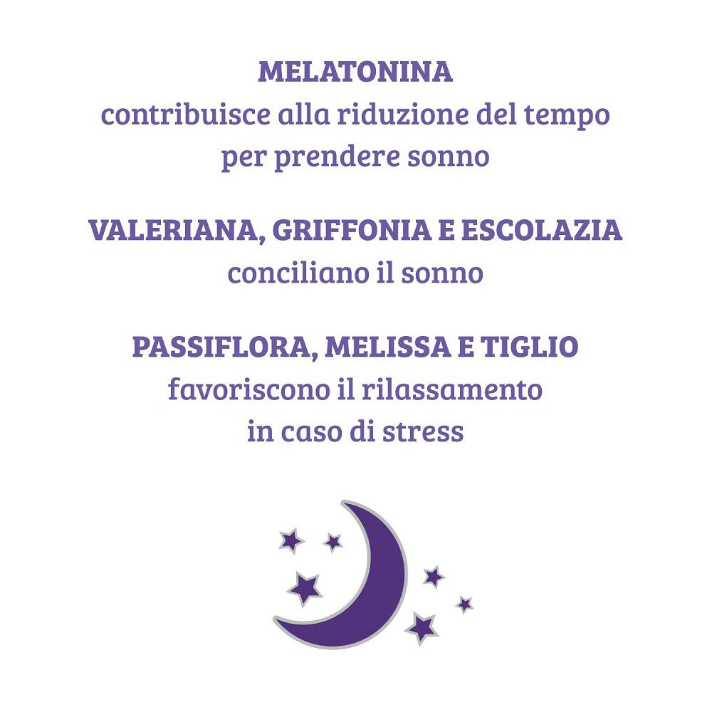 Informazioni su melatonina, valeriana, griffonia, escolzia, passiflora, melissa e tiglio.