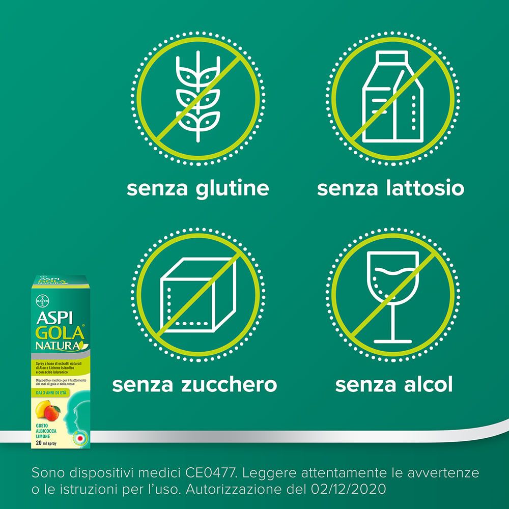 Aspi Gola Natura Mal di Gola e Tosse Spray Albicocca e Limone