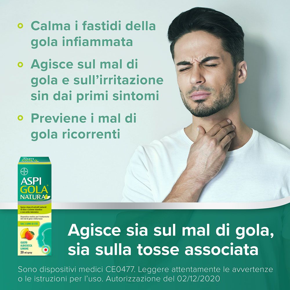 Aspi Gola Natura Mal di Gola e Tosse Spray Albicocca e Limone