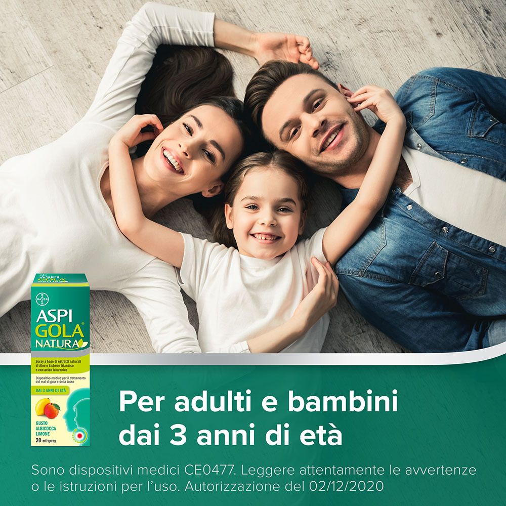 Aspi Gola Natura Mal di Gola e Tosse Spray Albicocca e Limone