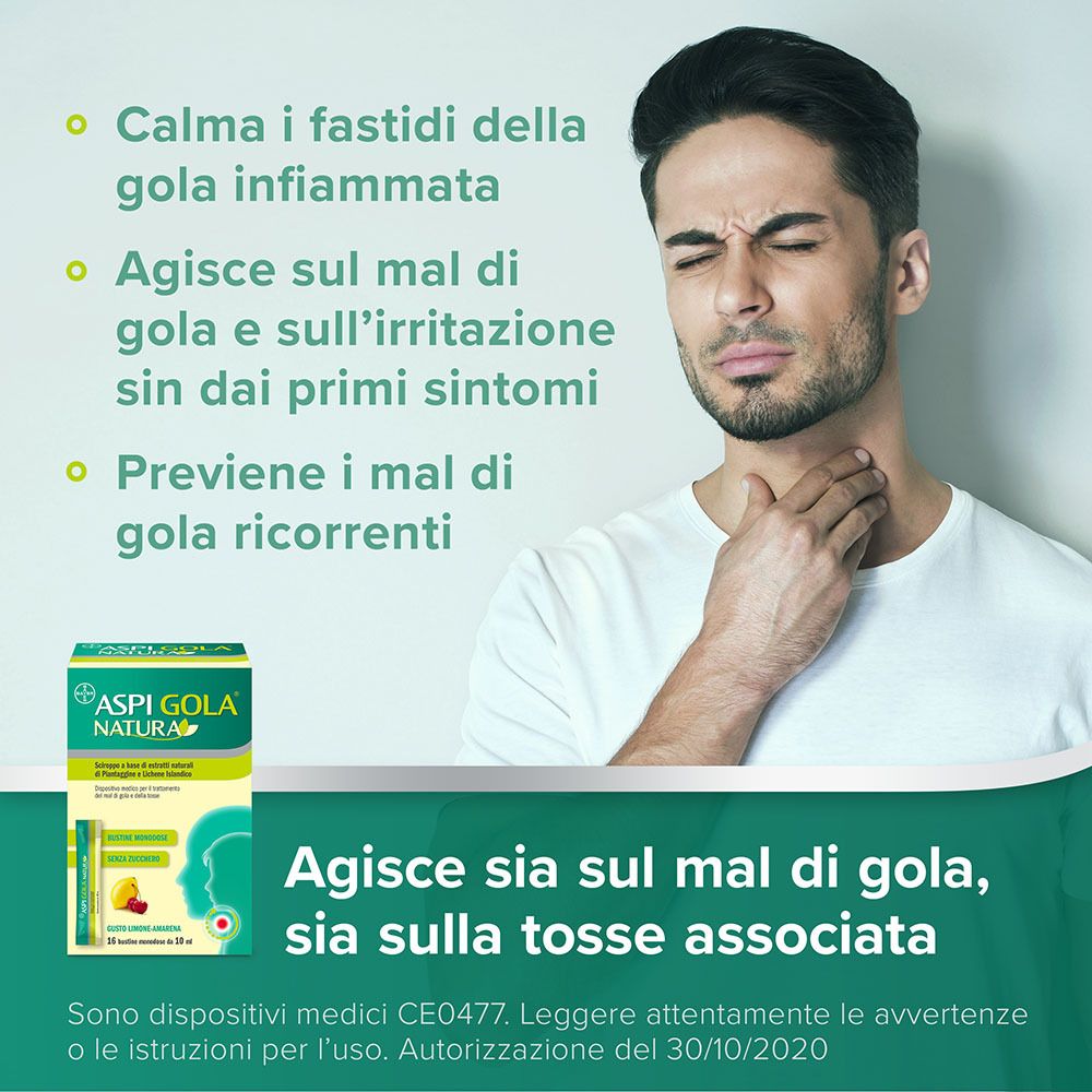 Aspi Gola Natura Mal di Gola e Tosse Sciroppo Limone e Amarena