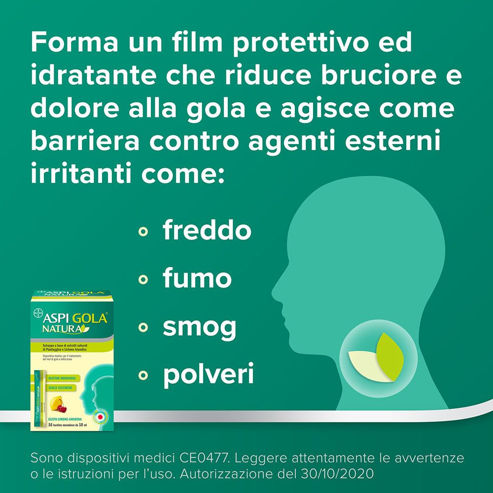 Aspi Gola Natura Mal di Gola e Tosse Sciroppo Limone e Amarena