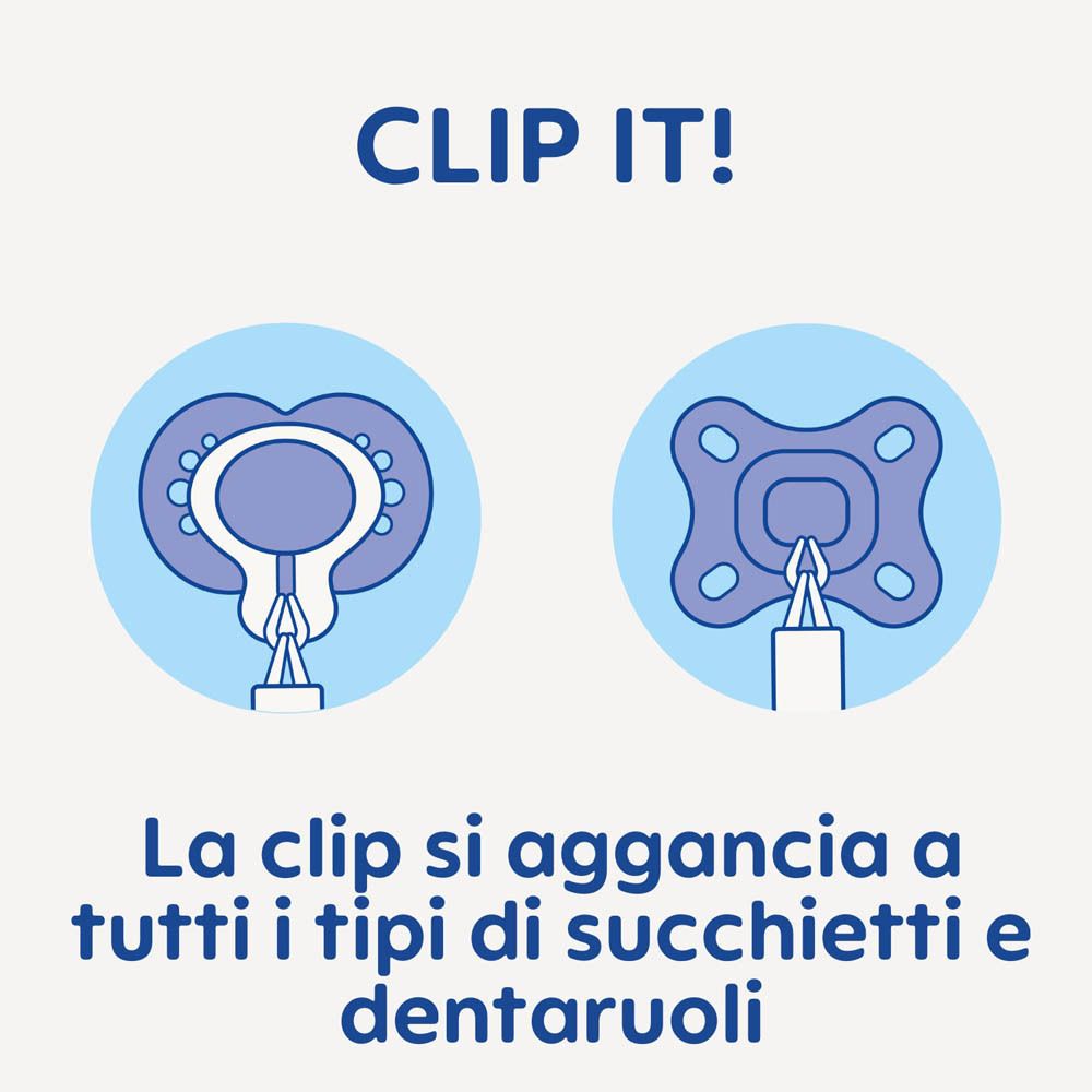 Illustrazione di una clip per ciuccio a forma di baffi.