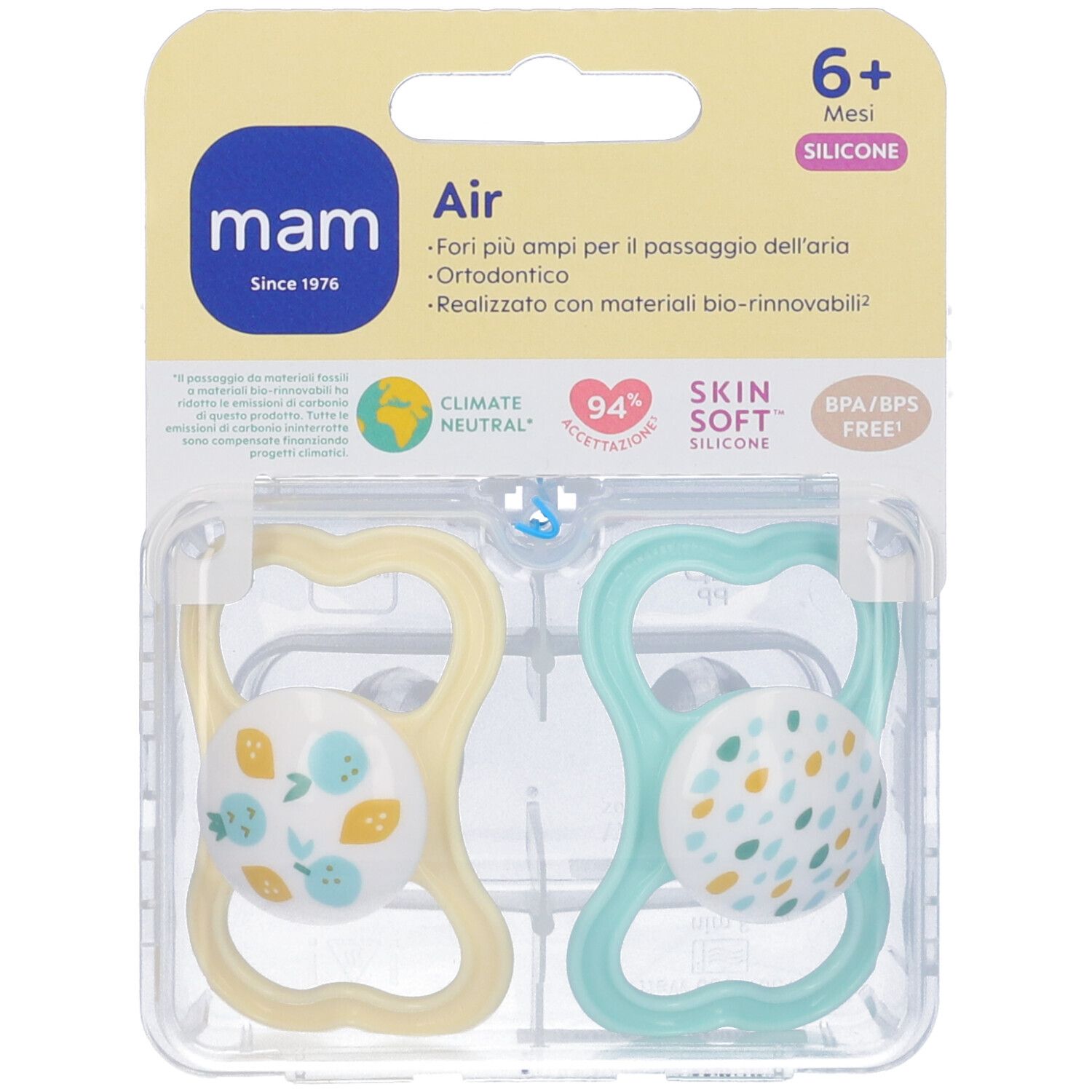 Mam Air Succhietto 6+ Mesi Silicone Neutro 2 Pezzi