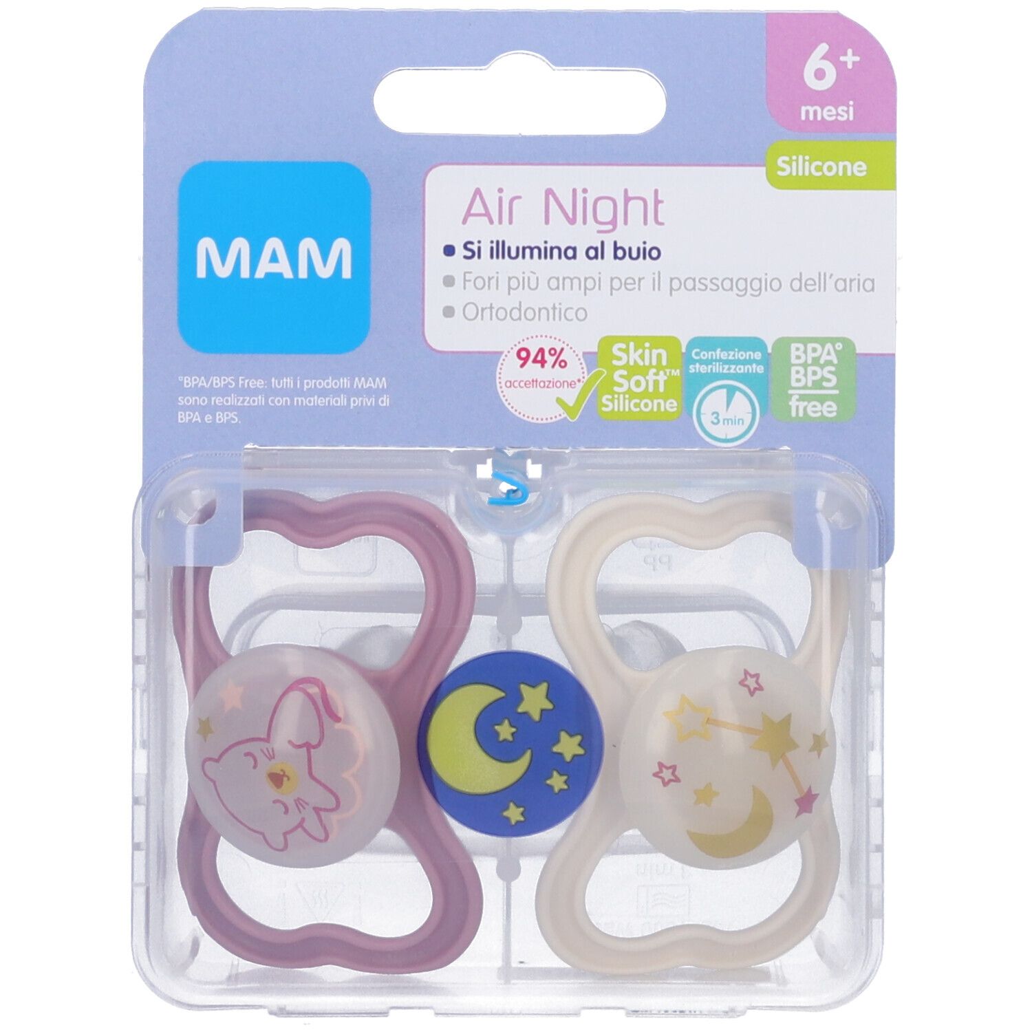 Mam Air Night Succhietto 6+ Mesi Silicone Femmina 2 Pezzi