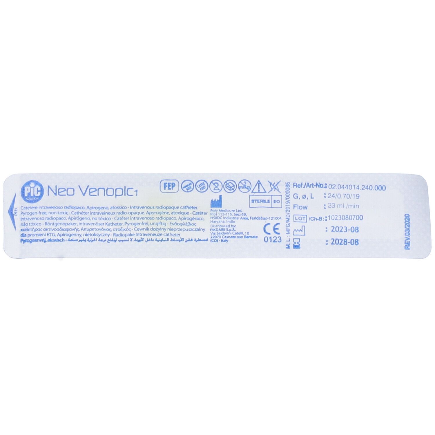 PIC Ago Cannula 1 Via Sterile Monouso Venopic Fep Gauge 24x19 1 Pezzo