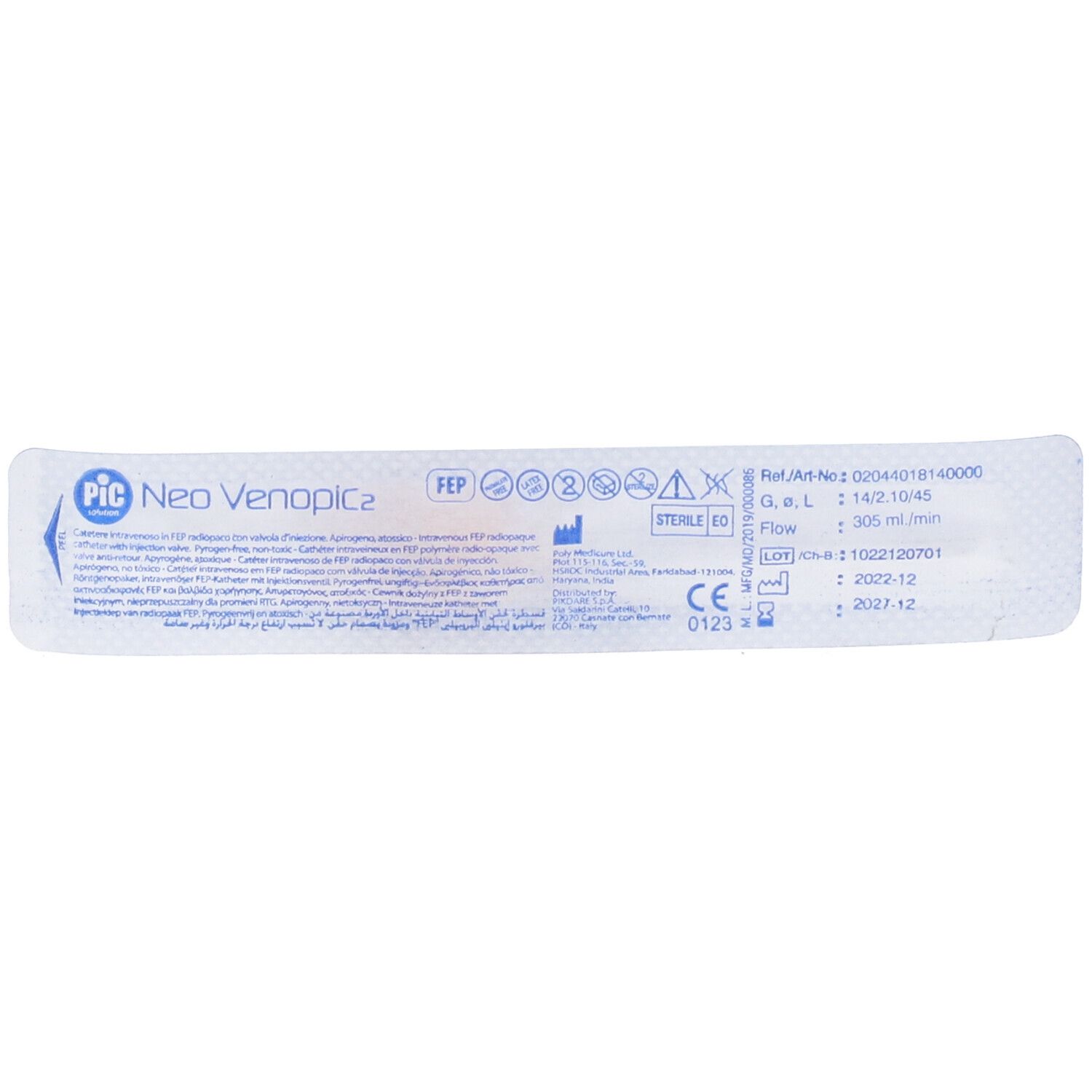 Pic Ago Cannula A 2 Vie Sterile Monouso Venopic 2 Vie Fep Gauge 14x45