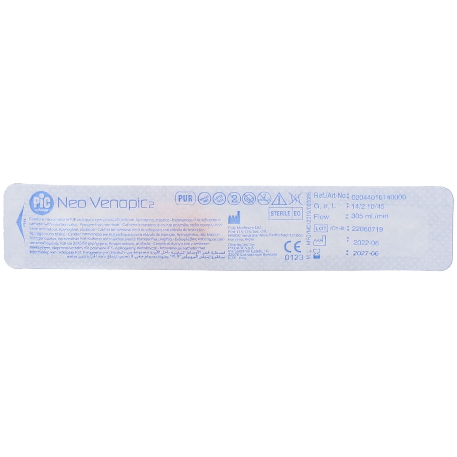 PIC Ago Cannula 2 Vie Sterile Monouso Venopic Pur Gauge 14x45 1 Pezzo