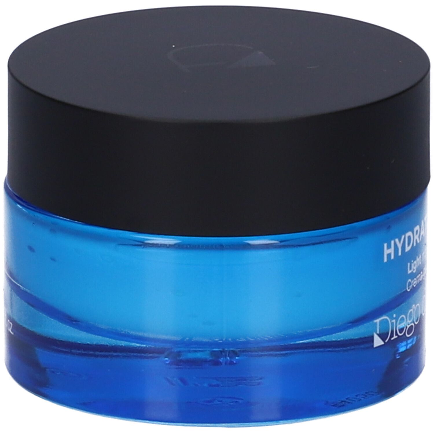 Vasetto di crema gel blu con coperchio nero. Scritta: HYDRATION, Diego dalla Palma Milano.