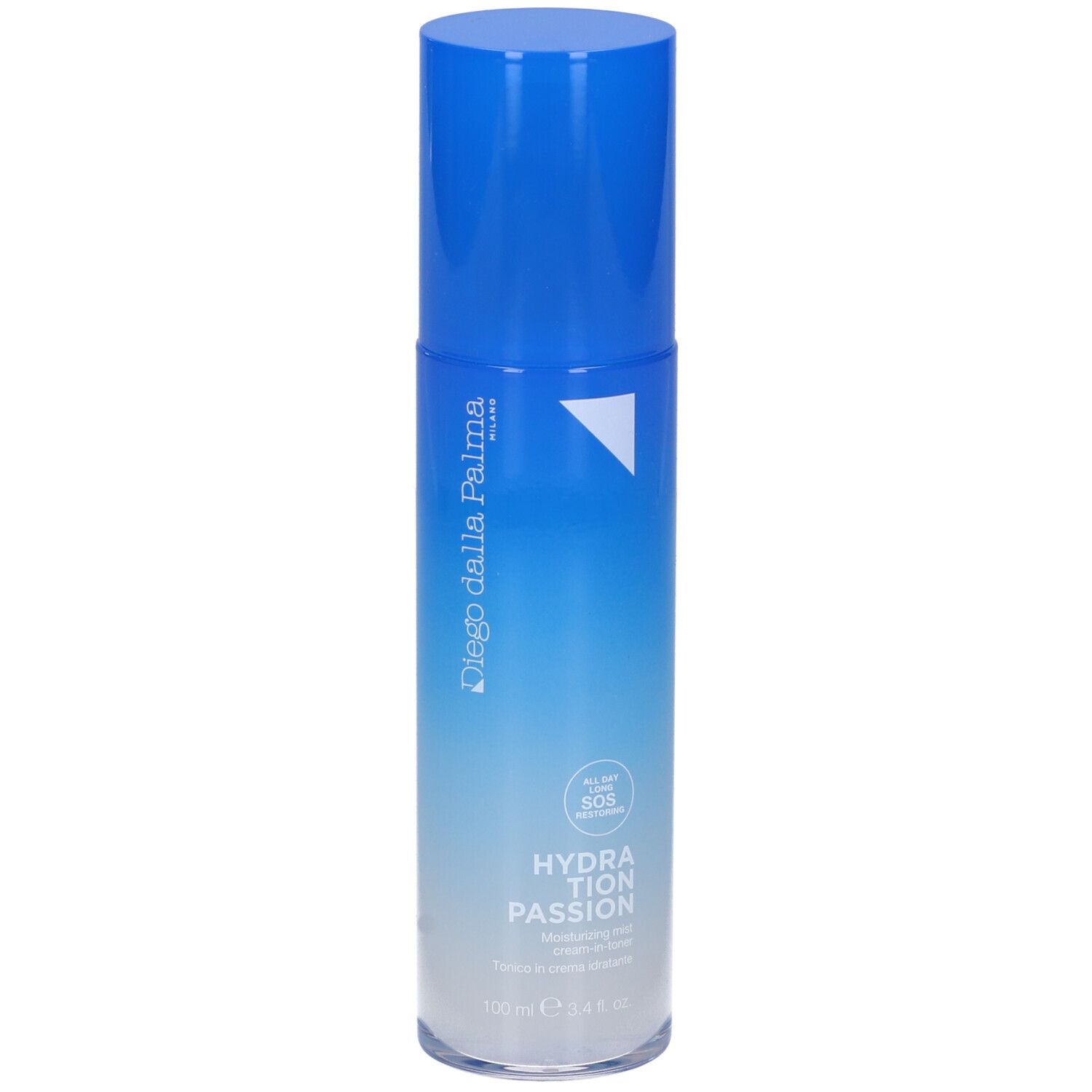Spray blu e bianco Diego Dalla Palma. Scritta: HYDRATION PASSION. Con tappo. 100 ml.