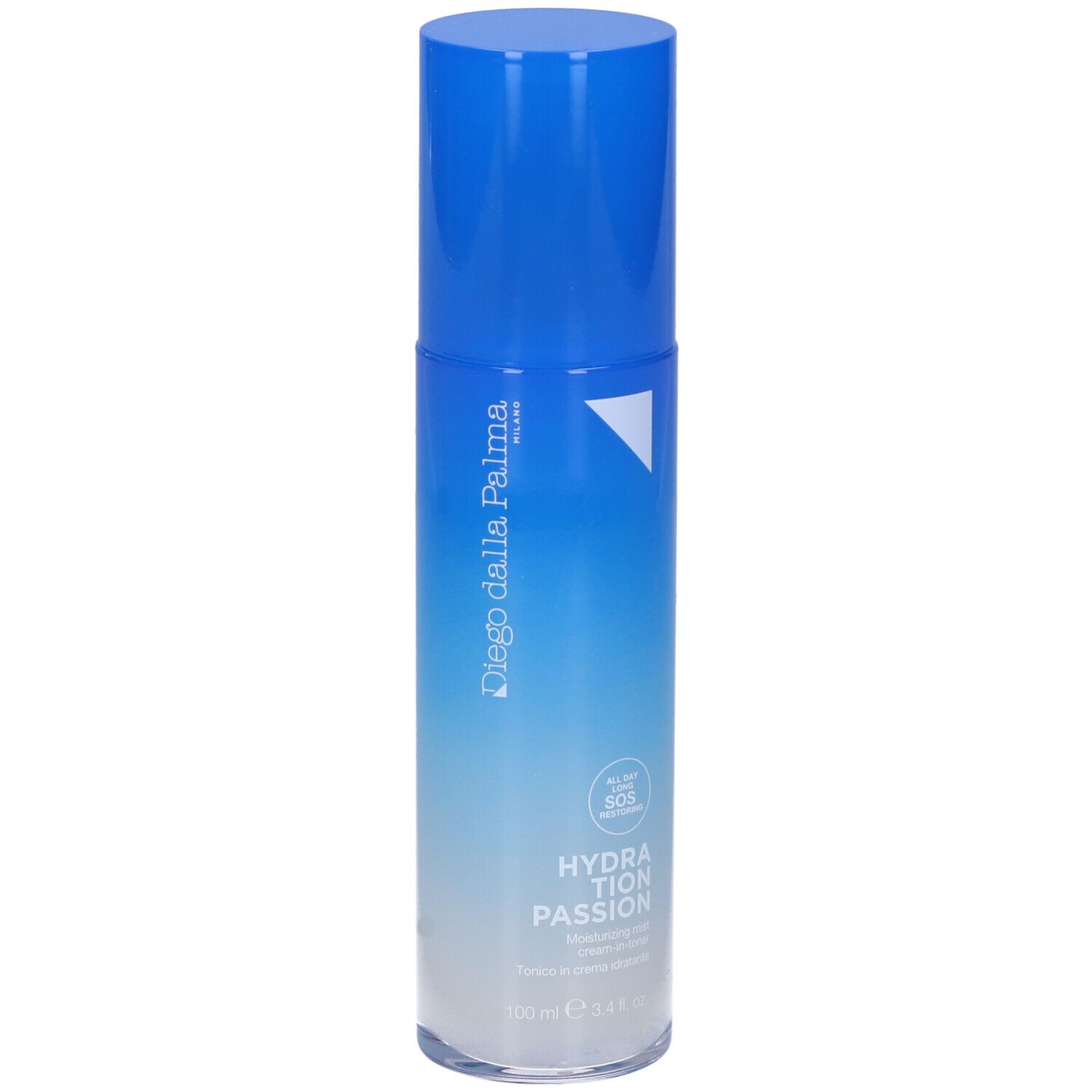 Spray blu e bianco Diego Dalla Palma. Scritta: HYDRATION PASSION. Con tappo. 100 ml.