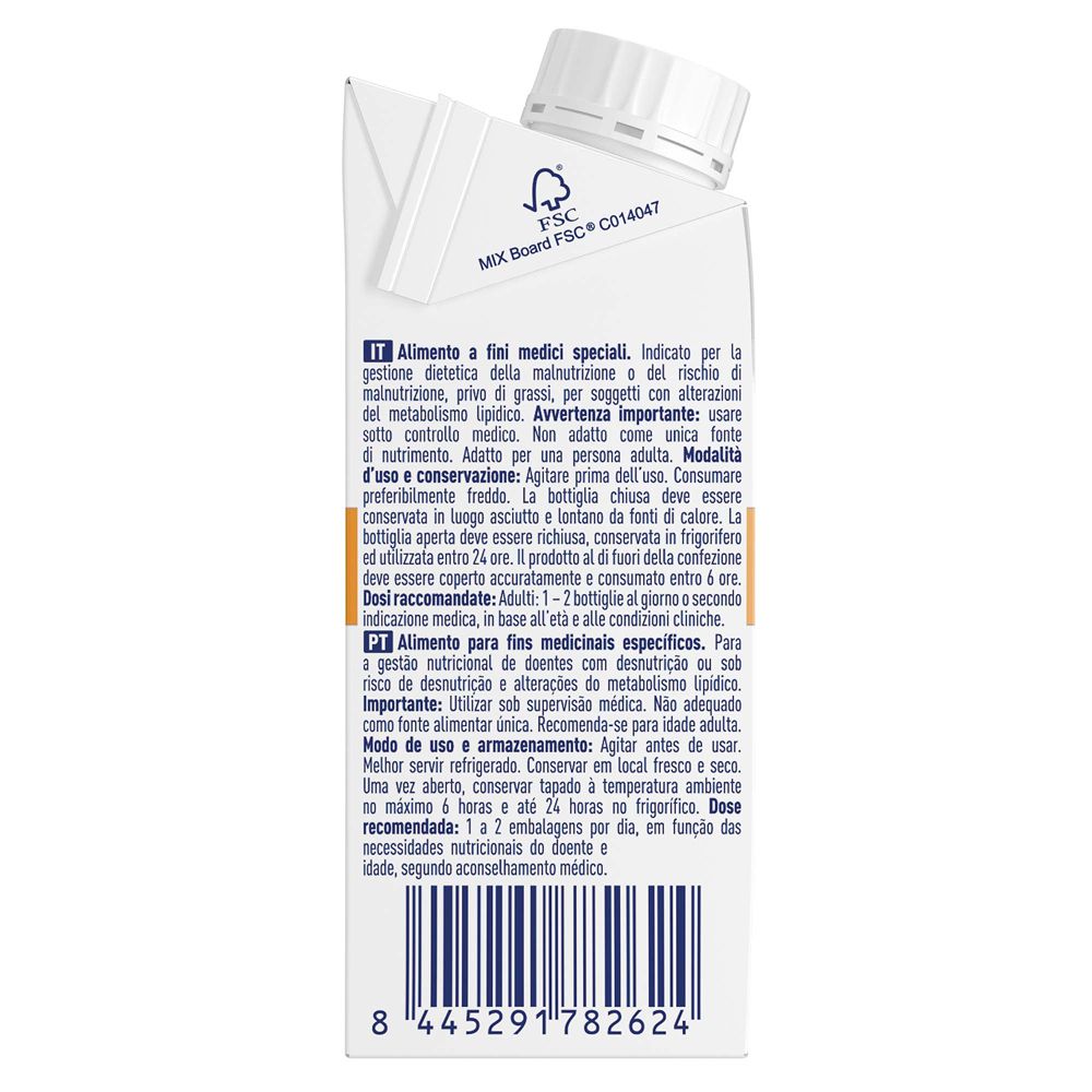 Lato della confezione con testo in italiano e portoghese. Logo FSC.