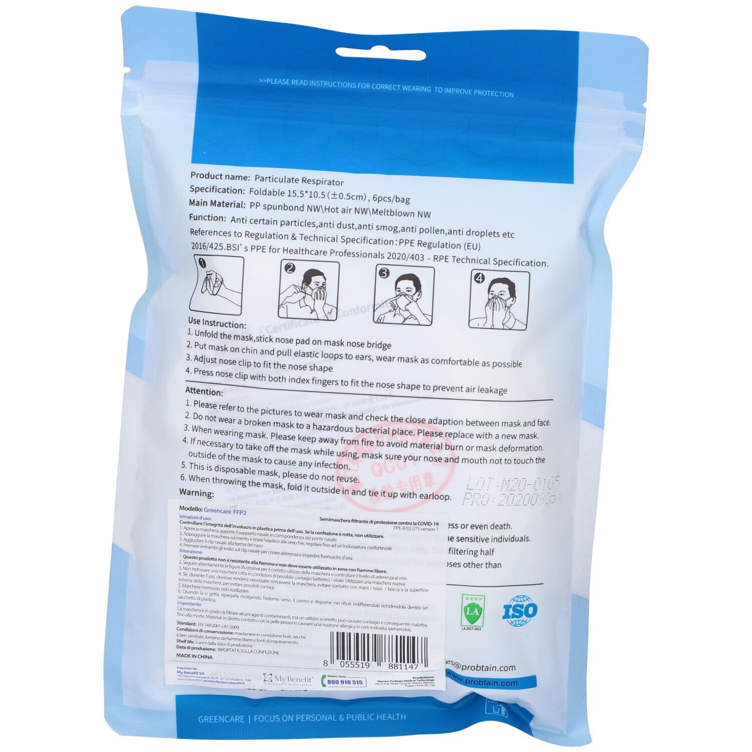 Greencare Mascherina Ffp2 6 Pezzi