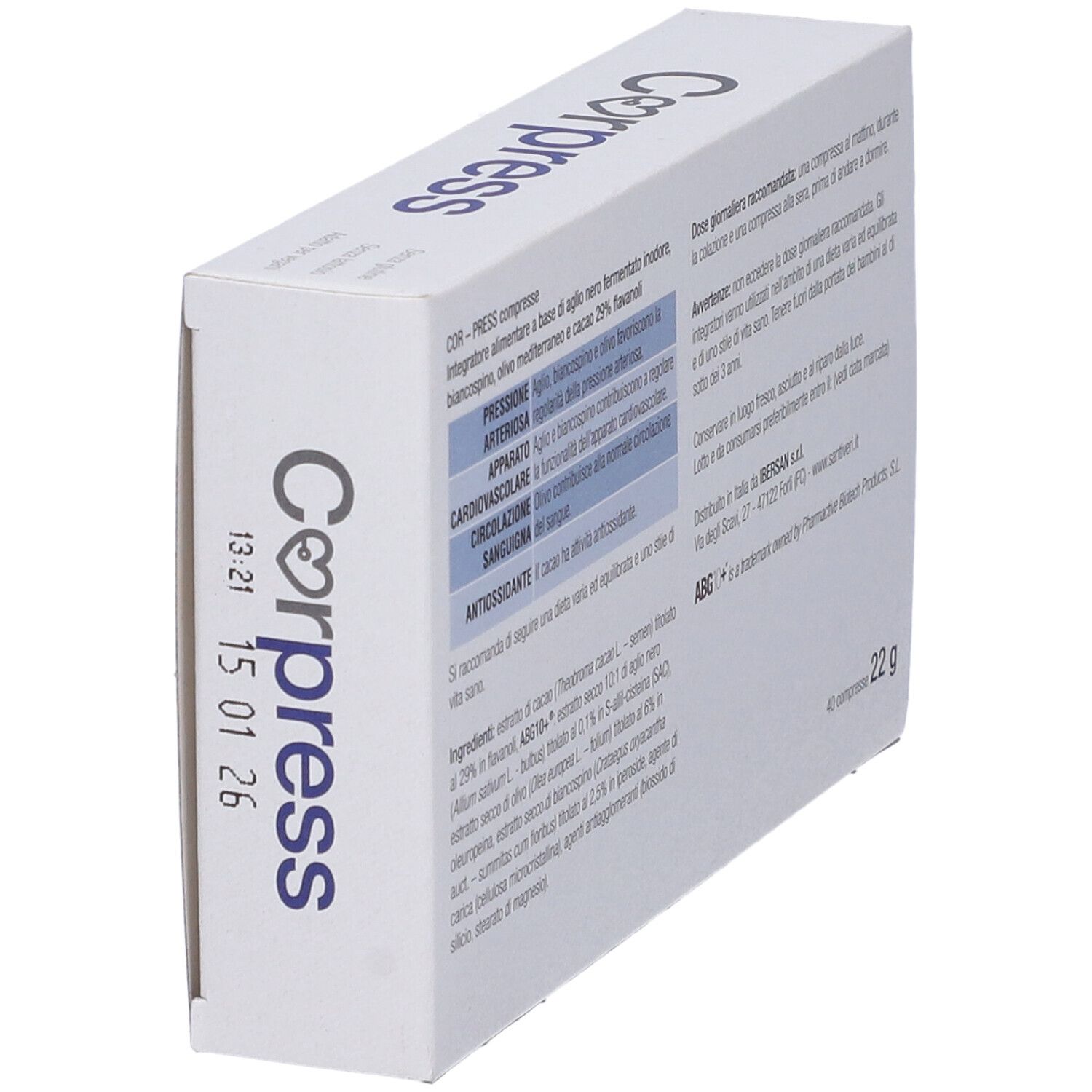 Scatola Corpress 40 compresse. Retro con testo. 22g.