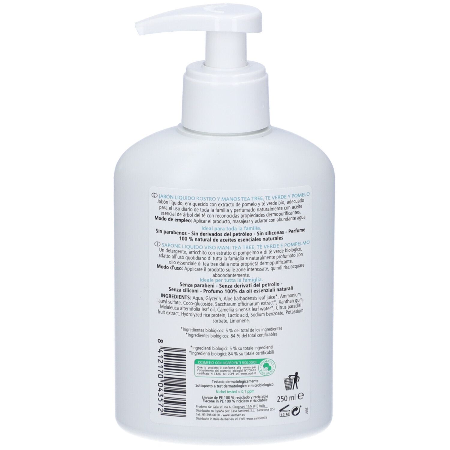 Santiveri Family Bio Tea Tree Aloe Sapone Liquido Viso Mani