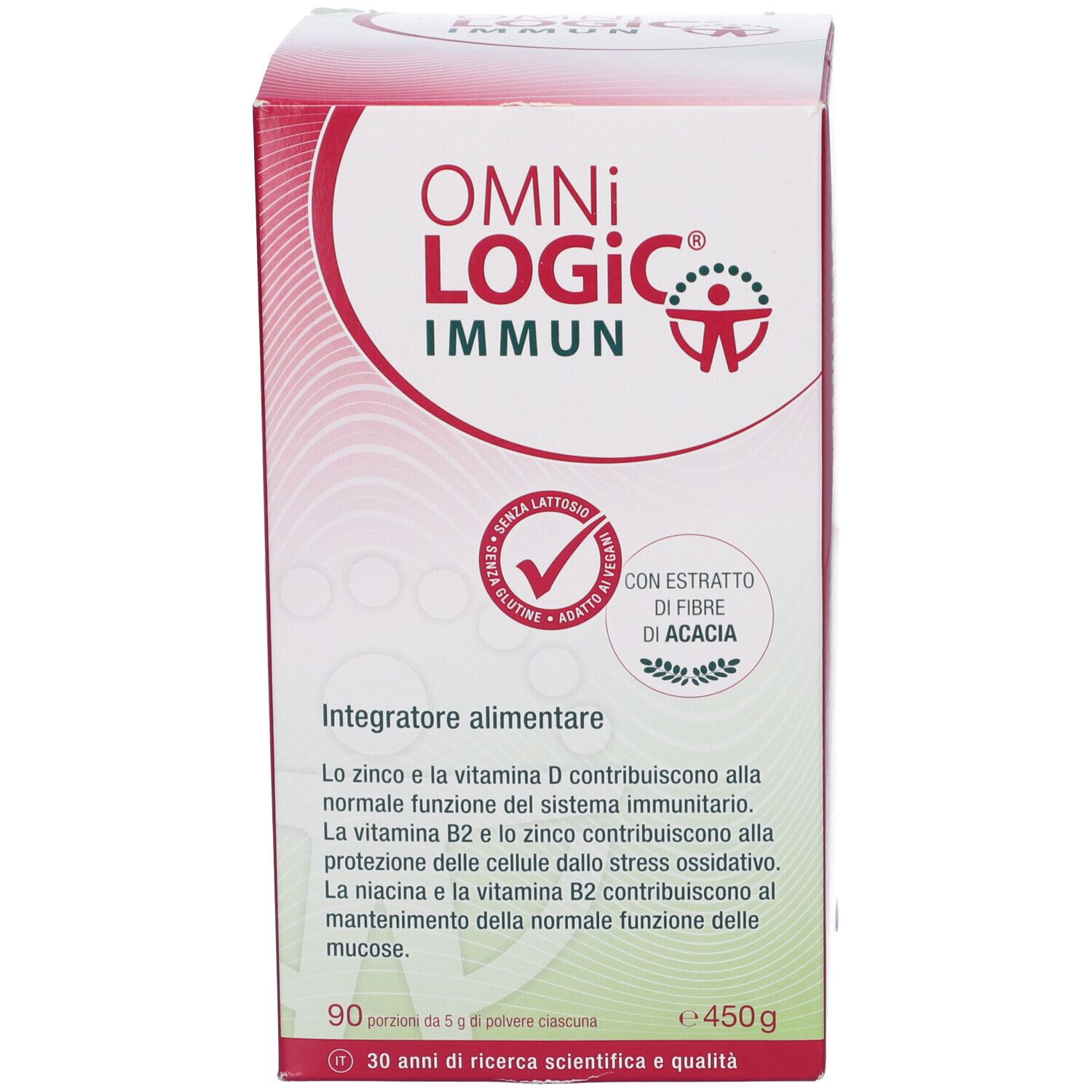 Scatola Omni Logic Immun con dettagli su ingredienti e quantità.