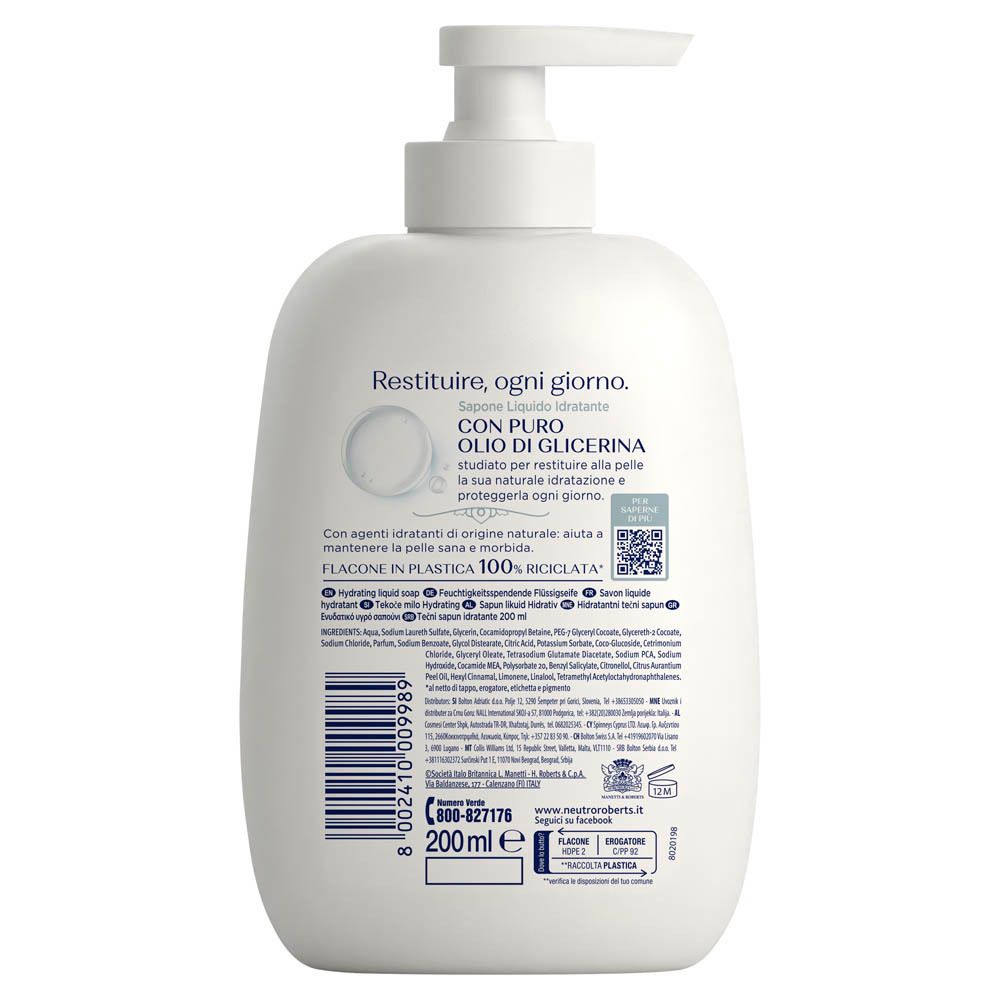 Flacone di sapone liquido Neutro Roberts, bianco, 200ml, con erogatore.