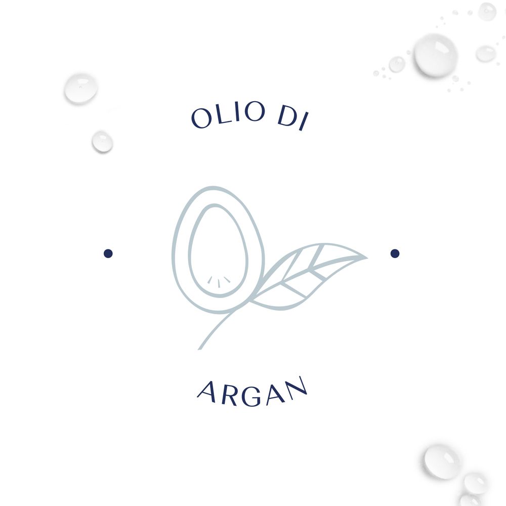 Simbolo: Olio di Argan. Illustrazione di un frutto di argan e una foglia.