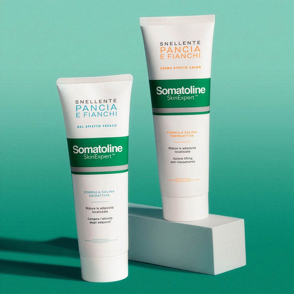 Una donna con il gel snellente Somatoline Cosmetic® Cryogel pancia e fianchi.