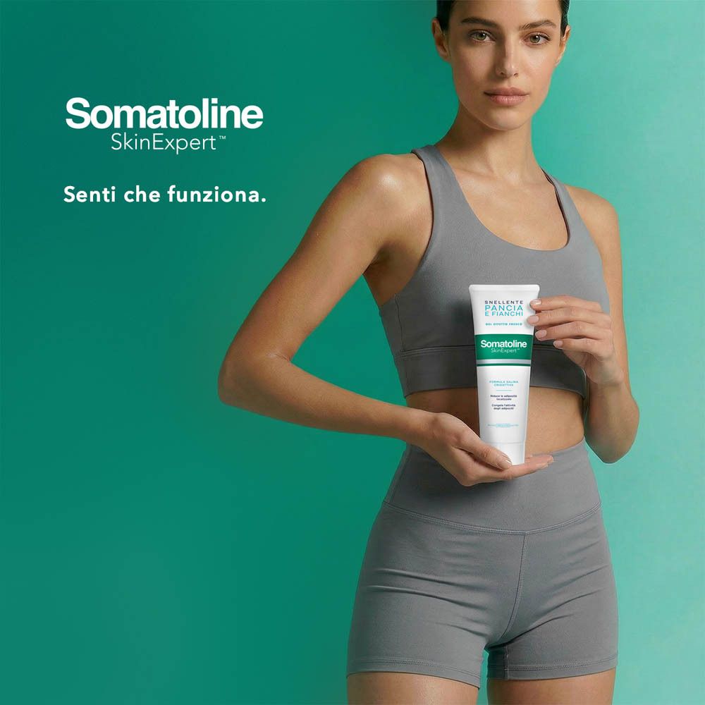 Somatoline Cosmetic® Cryogel gel snellente pancia e fianchi in un tubetto bianco.