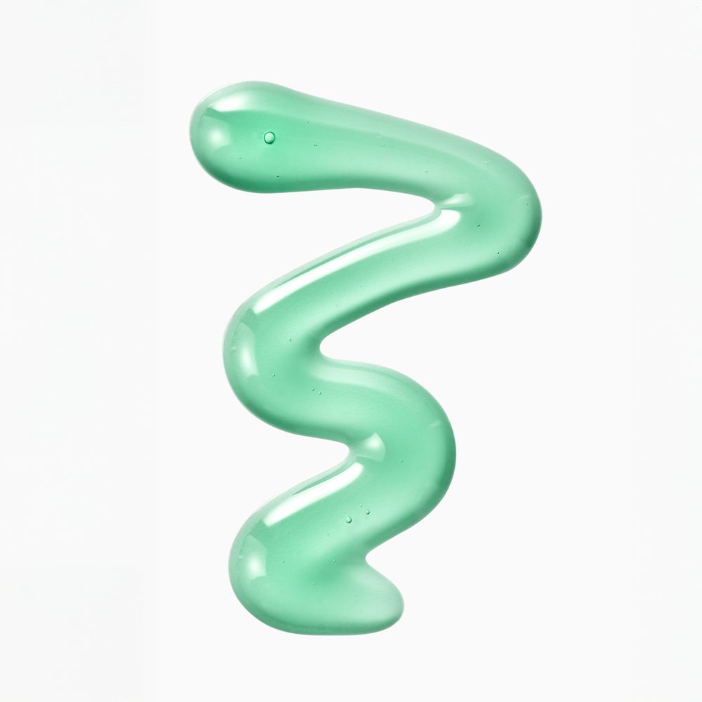 Gel shampoo verde a forma di onda. Su sfondo bianco. Rappresentazione della consistenza del prodotto.