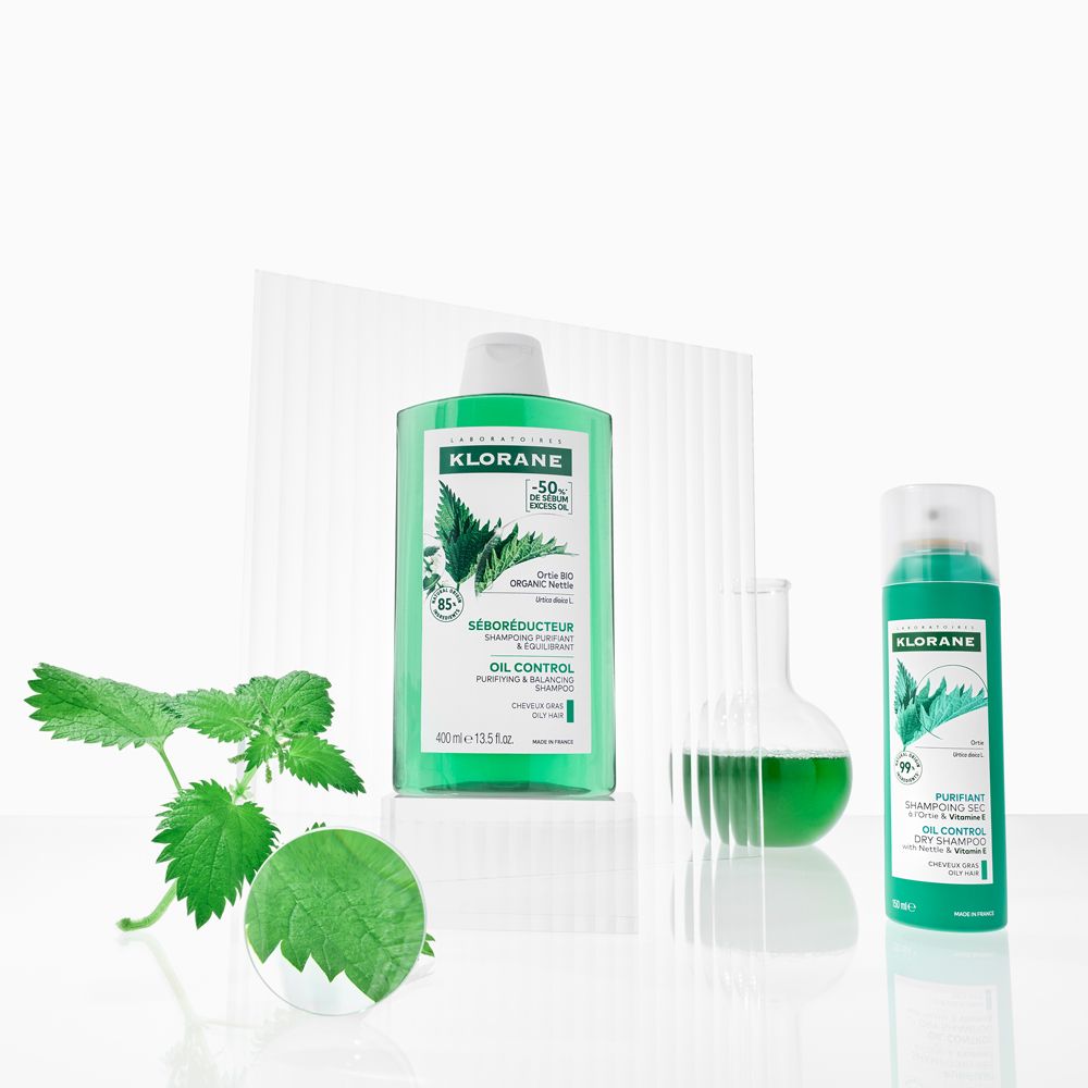 Shampoo KLORANE, shampoo secco e beuta. Foglie di ortica. Presentazione del prodotto.