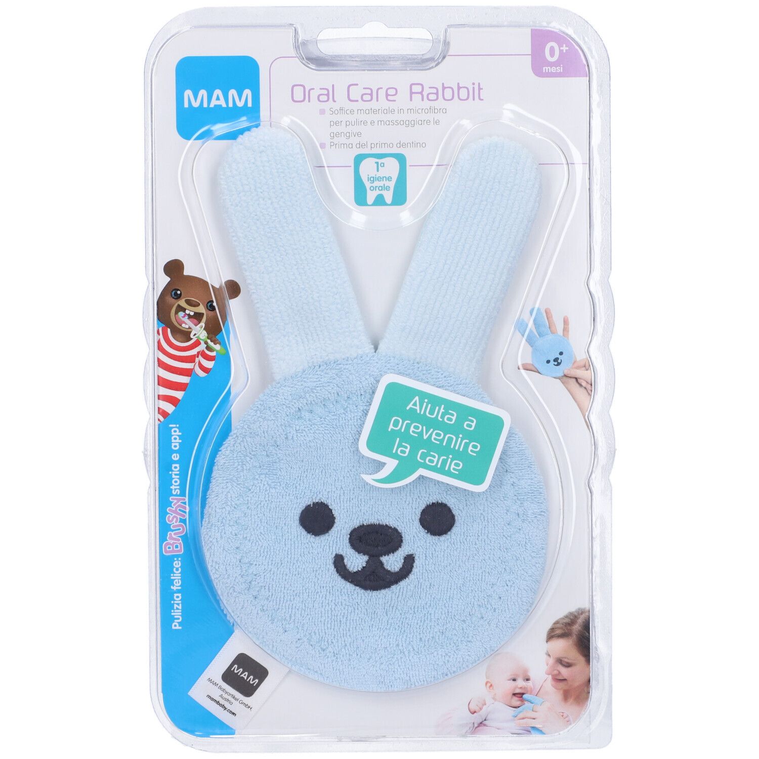 MAM Oral Care Rabbit per la Pulizia della Cavità Orale 0+ Mesi Colore Azzurro