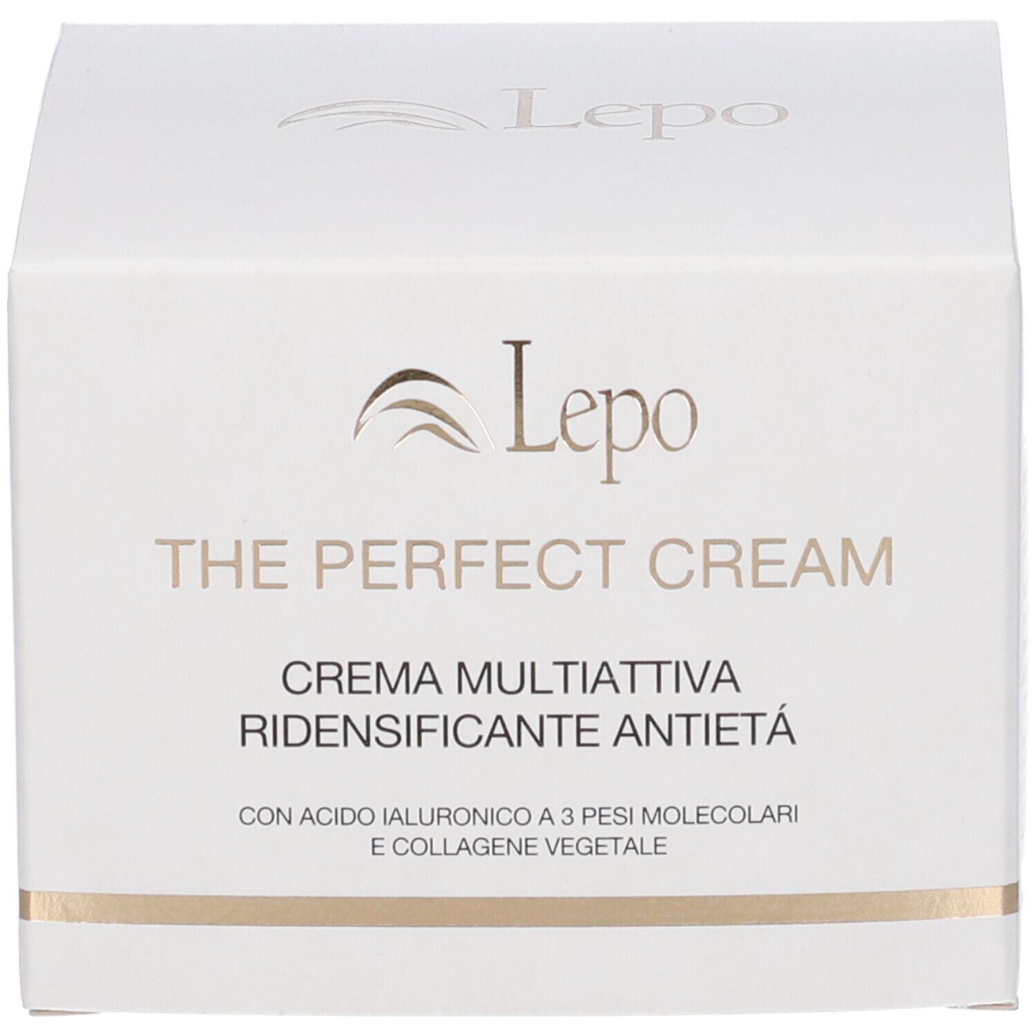 Confezione. Scritta: Lepe, The Perfect Cream, Crema Multiattiva Ridensificante Antietà.