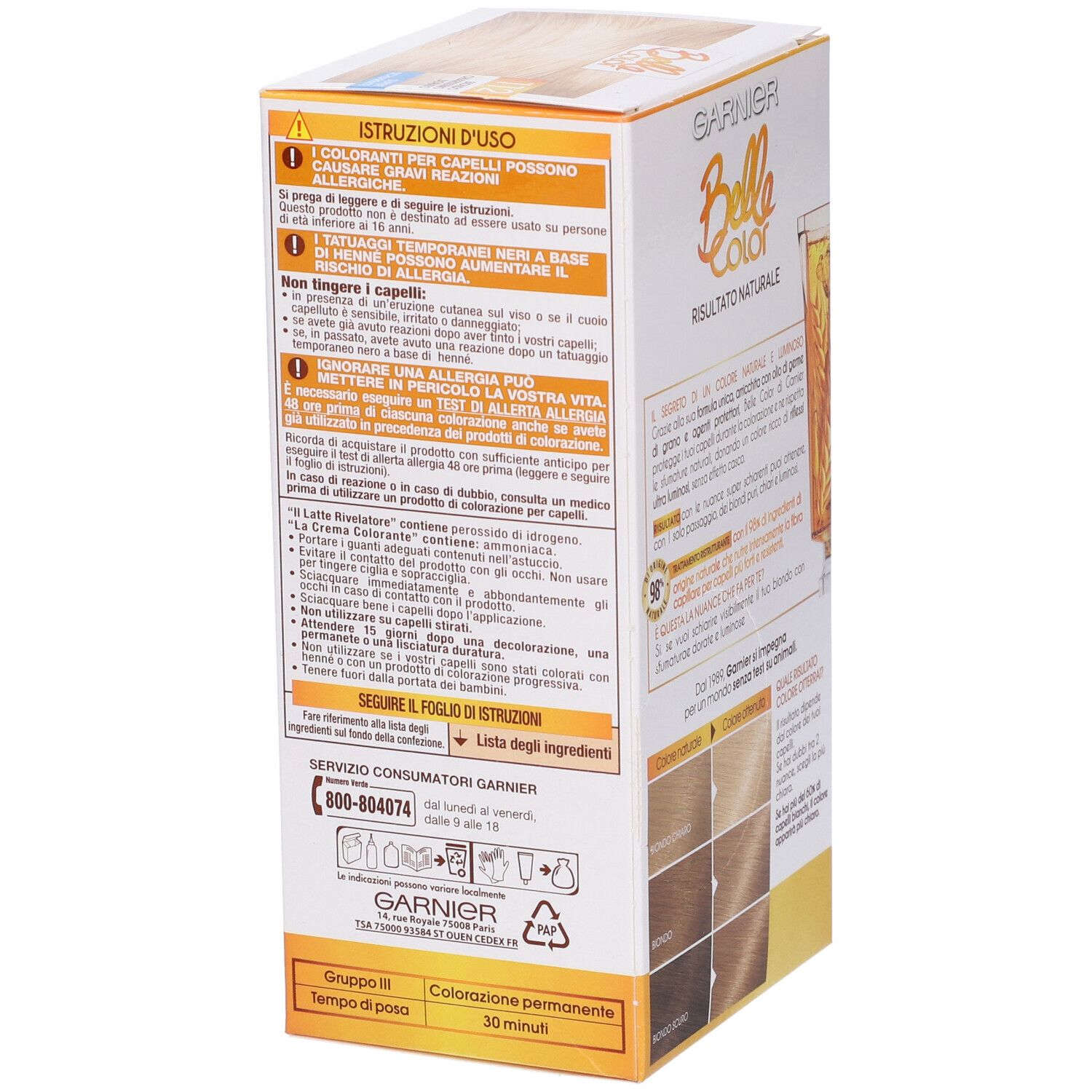 Garnier Tinta Capelli Belle Color, Colore Luminoso e Riflessi Naturali, Copre il 100% dei capelli bianchi, Biondo Chiarissimo Dorato Naturale
