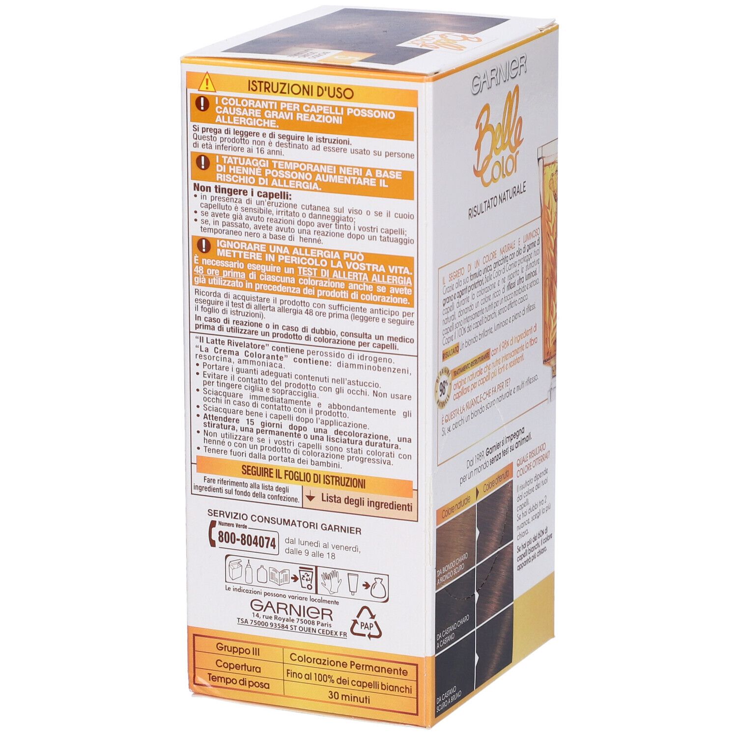 Garnier Tinta Capelli Belle Color, Colore Luminoso e Riflessi Naturali, Copre il 100% dei capelli bianchi, Biondo Scuro Naturale