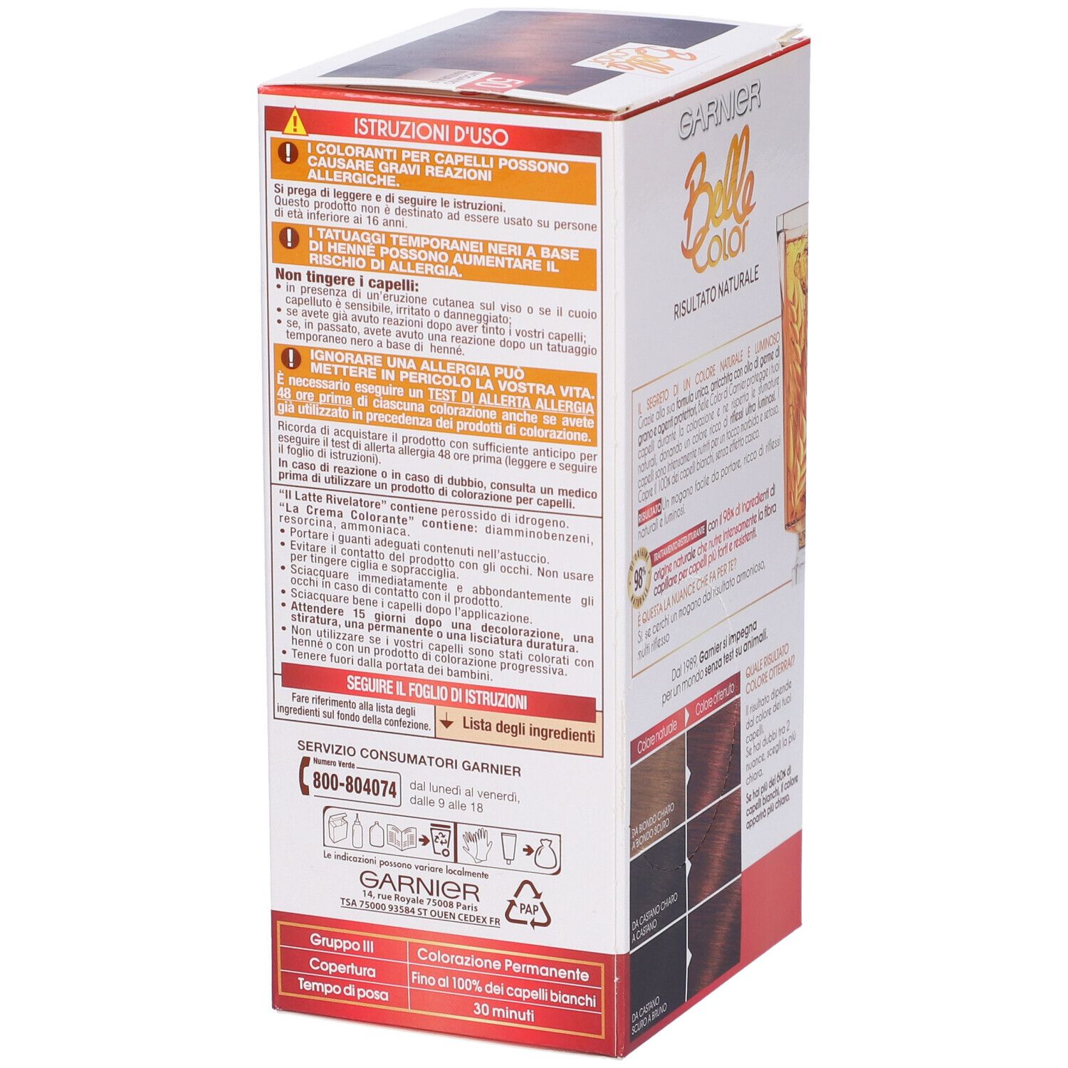 Garnier Tinta Capelli Belle Color, Colore Luminoso e Riflessi Naturali, Copre il 100% dei capelli bianchi, Mogano Naturale