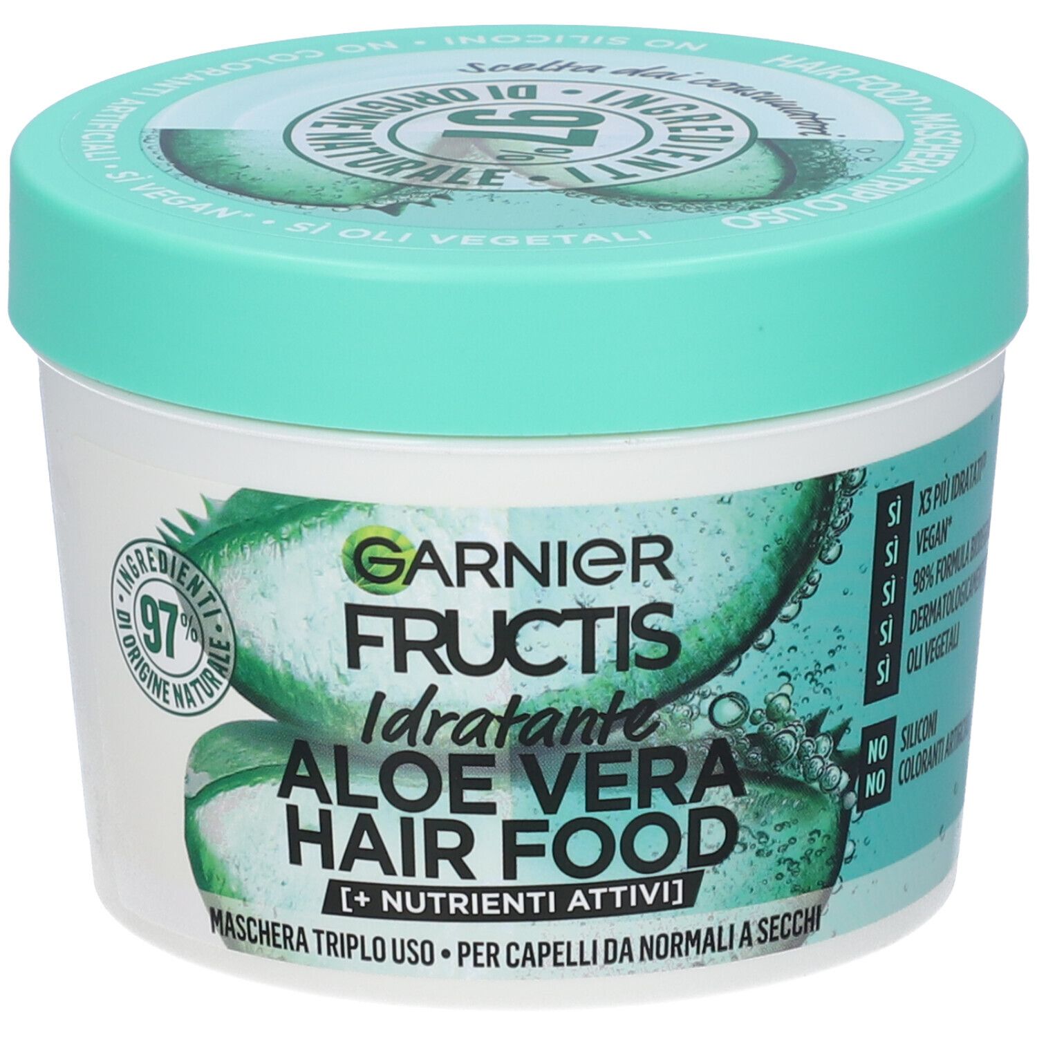 Garnier Maschera Idratante Fructis Hair Food, Maschera Riparatrice 3 in 1 con Formula Vegana per Capelli normali, Aloe, 390 ml