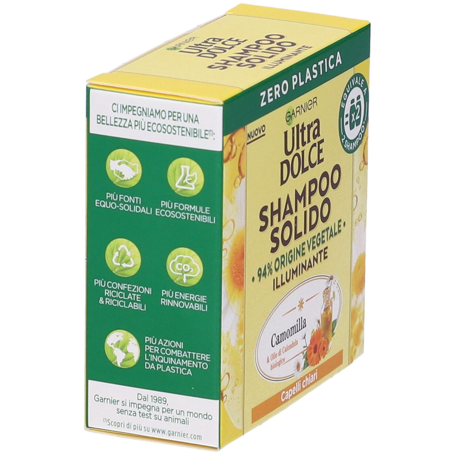 Garnier Ultra Dolce Shampoo Solido Camomilla, Per Capelli Chiari, Con packaging 100% ecologico plastic-free, 60 gr