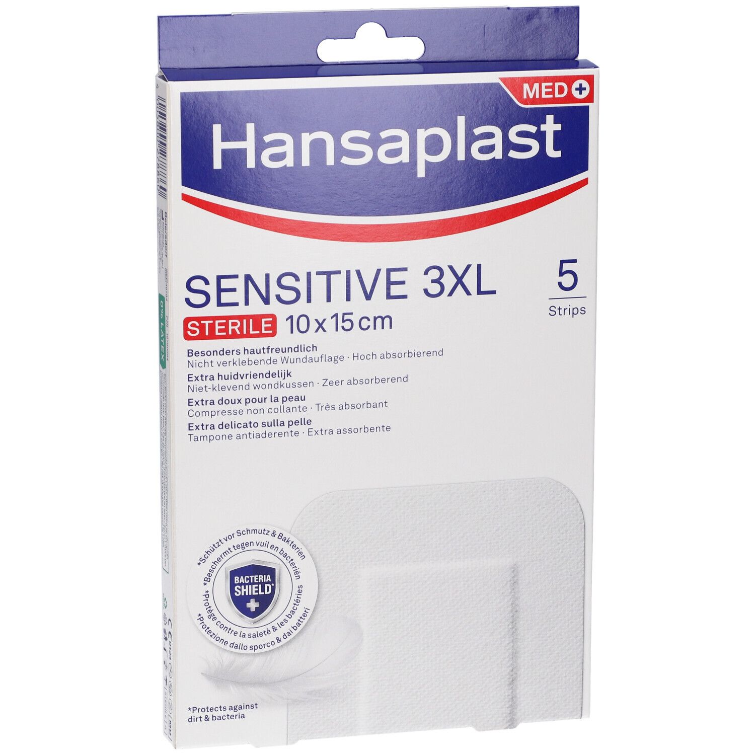 Cerotti Hansaplast Sensitive 3XL sterili, 10x15cm, 5 pezzi. Delicati sulla pelle e assorbenti.