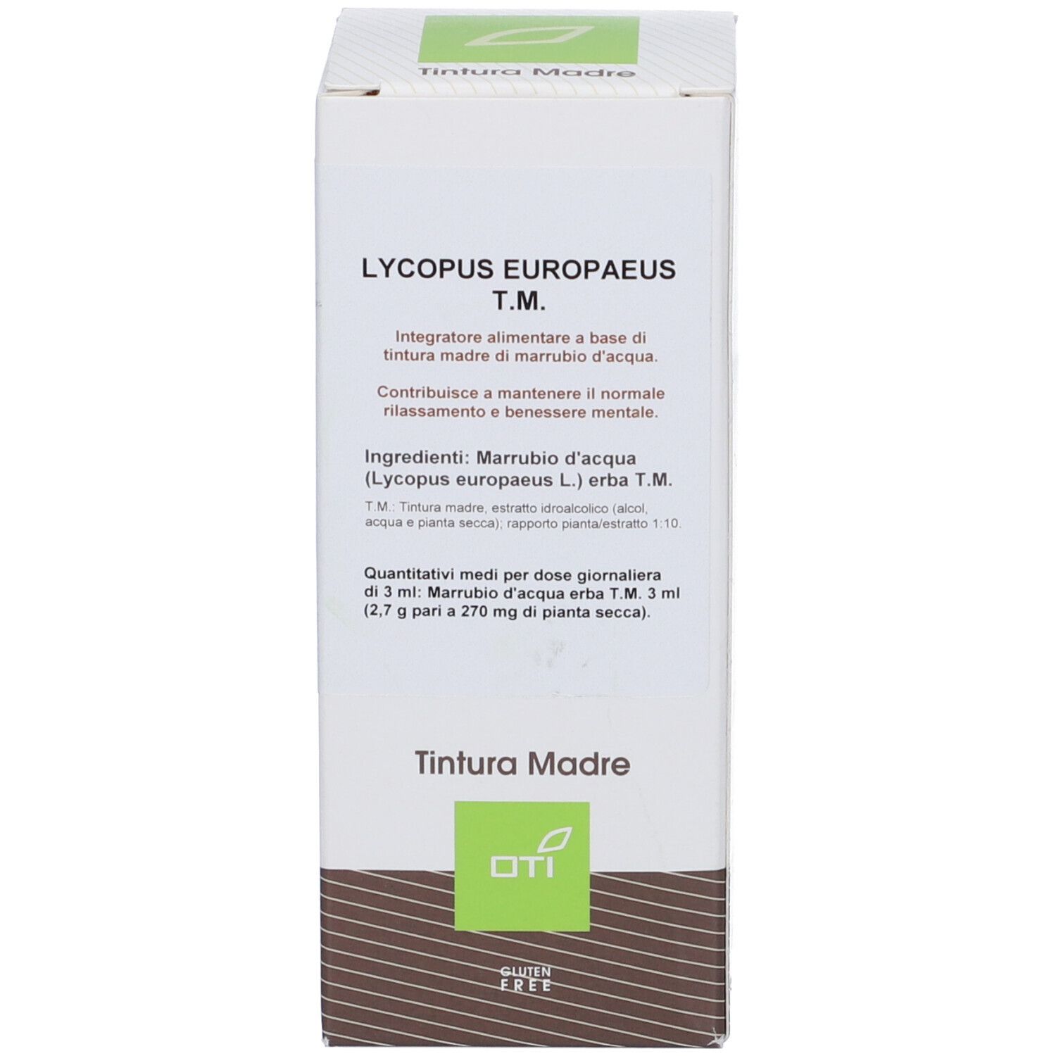 Confezione: Lycopus Europaeus T.M. Tintura Madre, senza glutine.