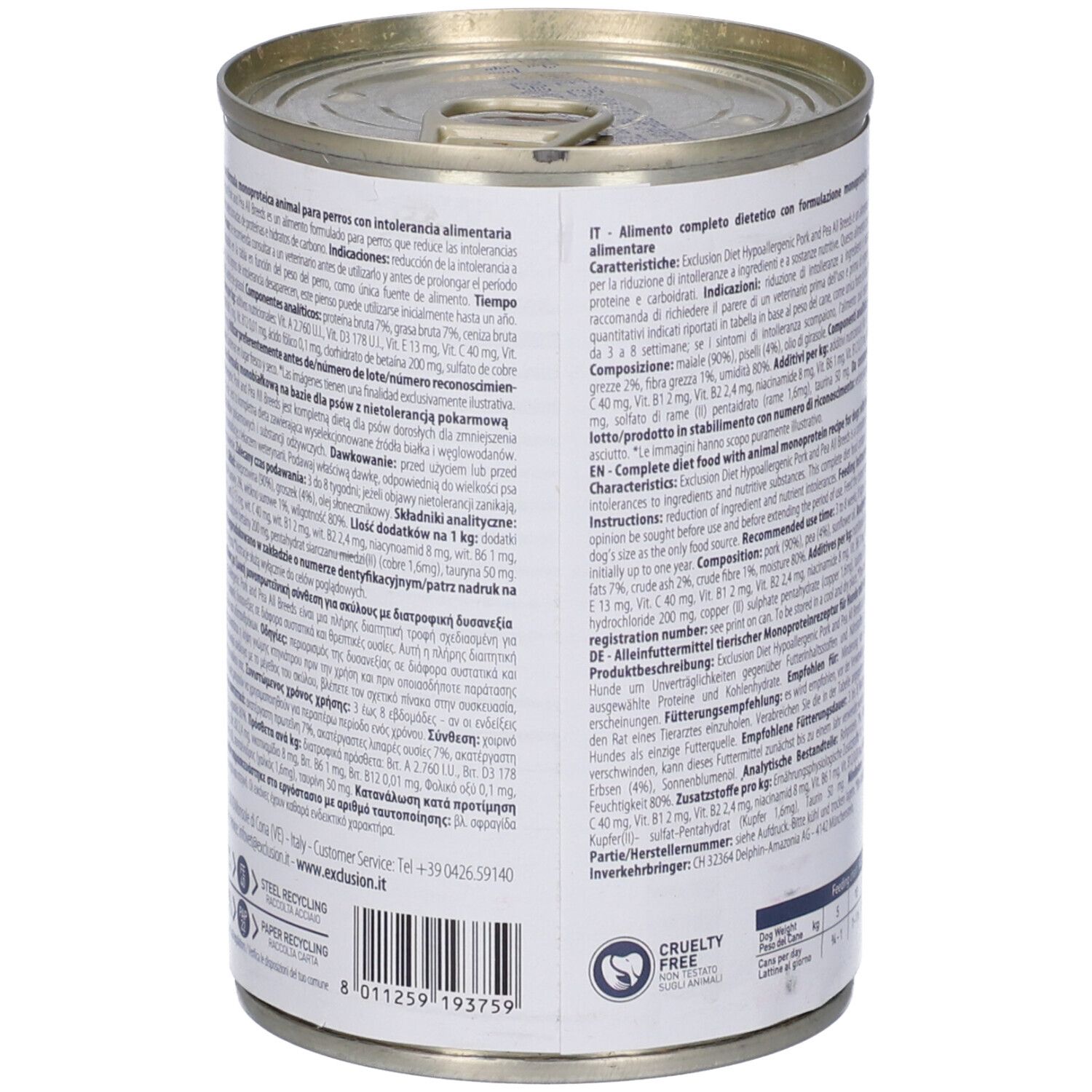 Exclusion Monoprotein Veterinary Diet Formula Hypoallergenic Pork And Pea All Breeds 400 G